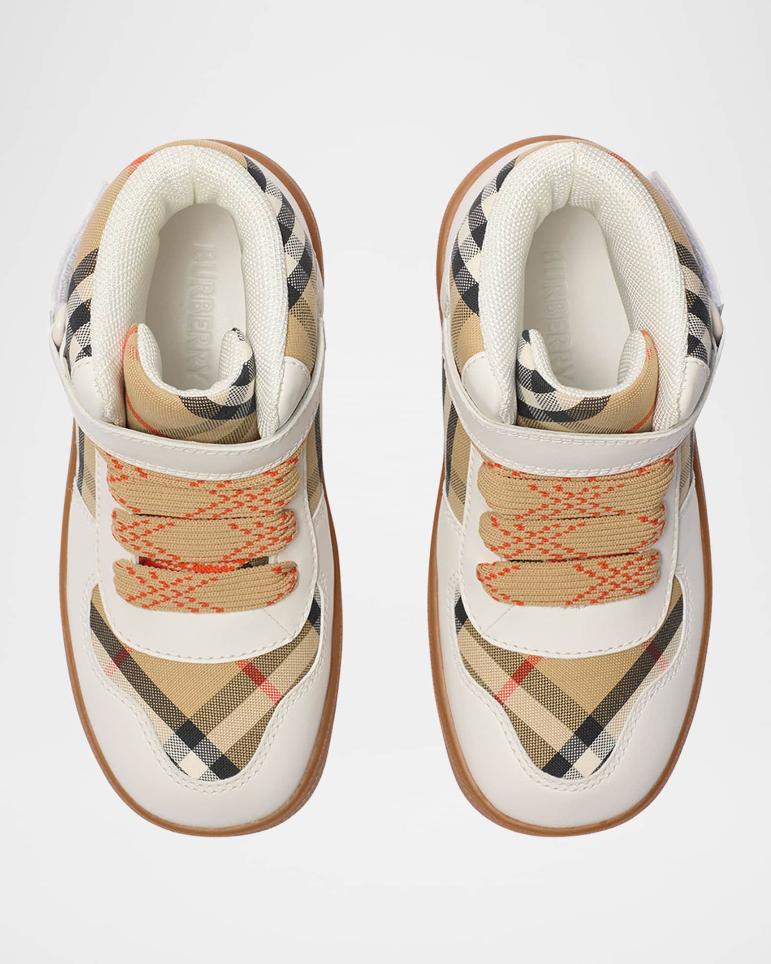 キッズスニーカー BURBERRY vintage check sneakers in leather Check and Leather High-top Sneakers in Sand - Children