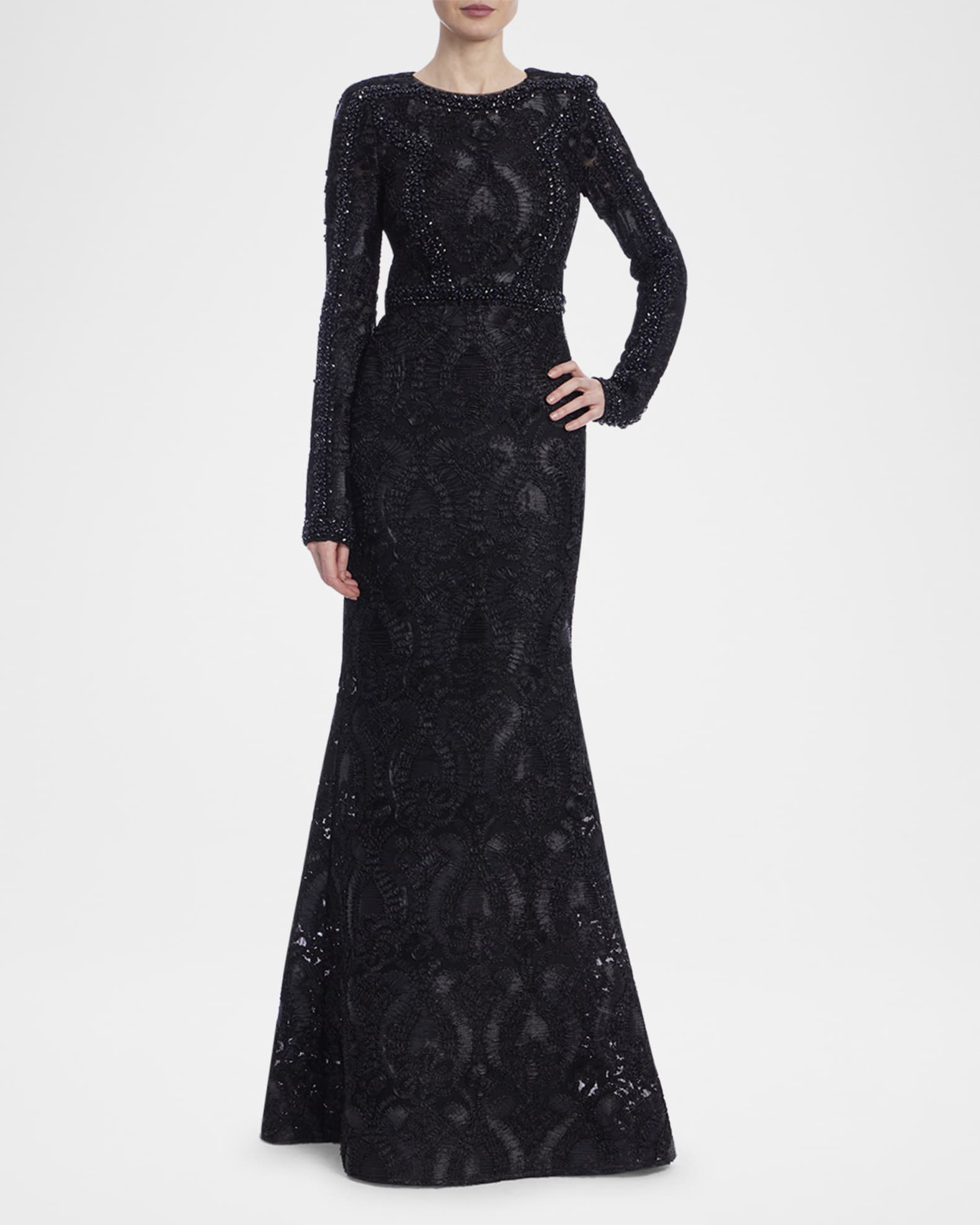 Beaded Ribbon Lace Trumpet Gown 1