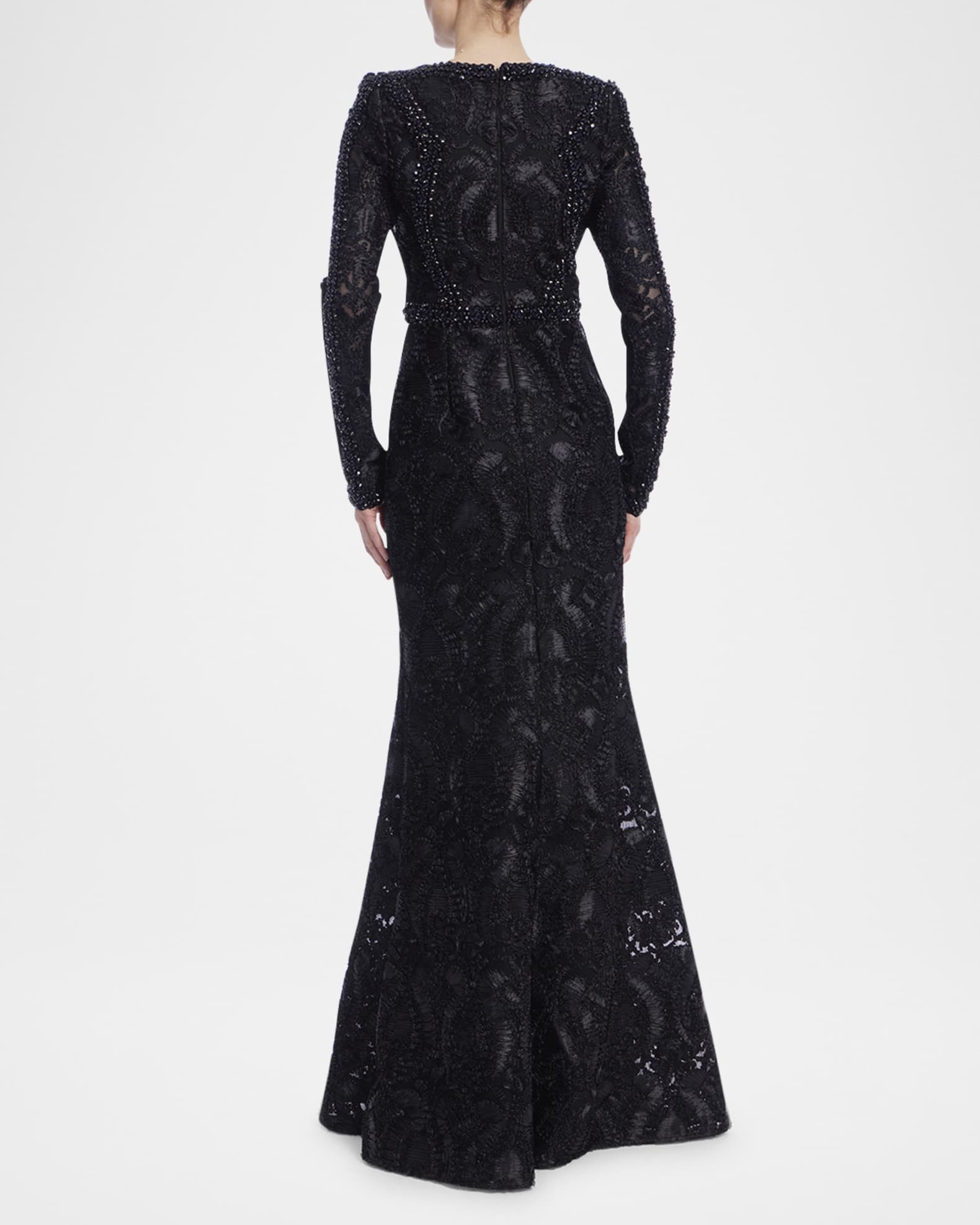 Badgley Mischka Women s Crystal embellished Ribbon Lace Gown in Black Size 14 Polyester
