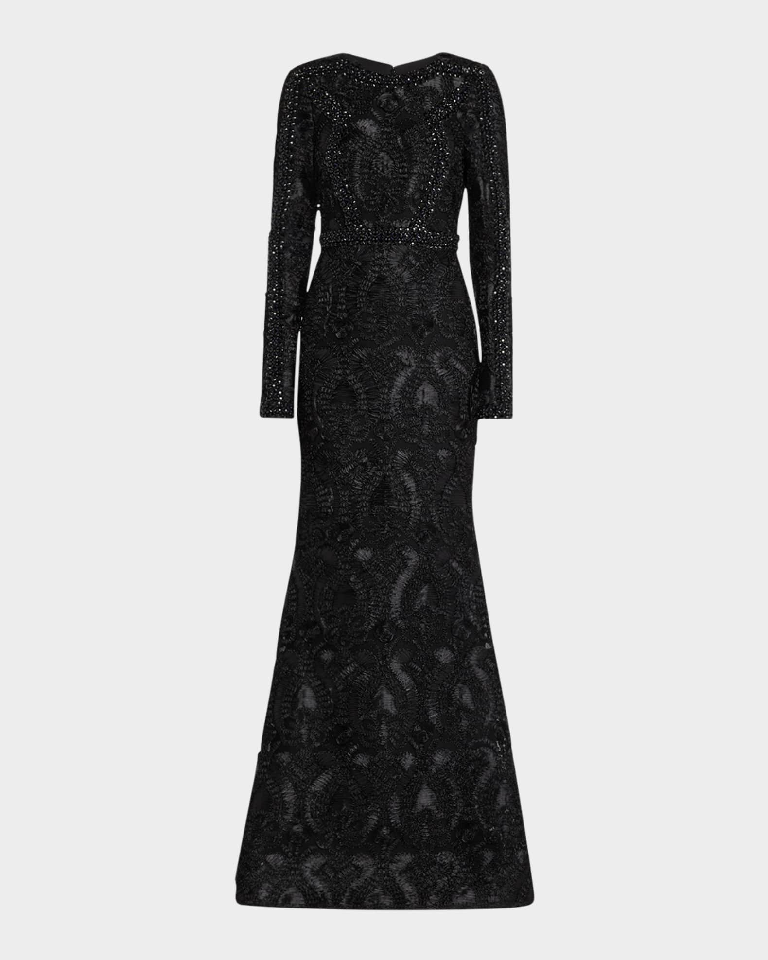 Beaded Ribbon Lace Trumpet Gown 0