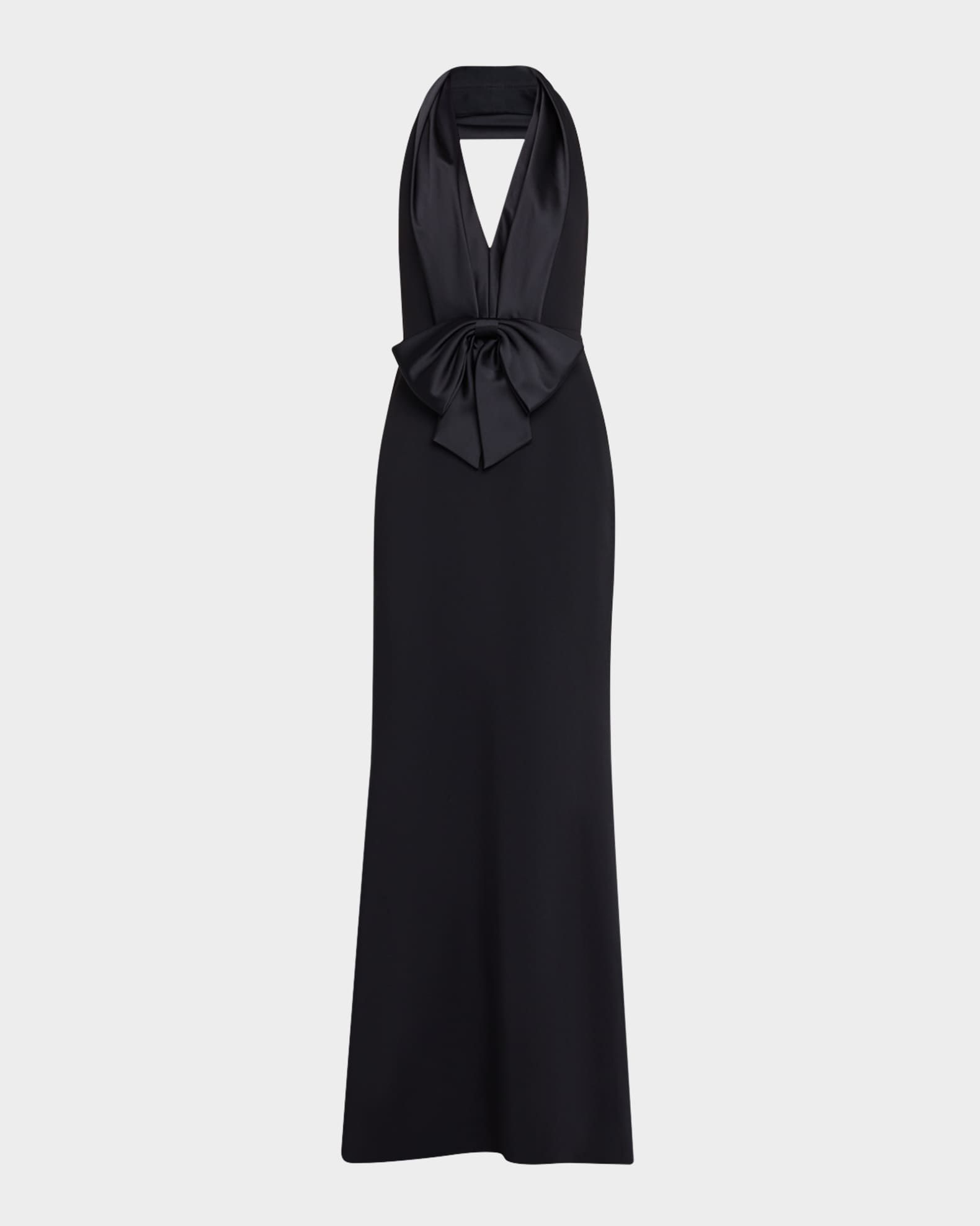 Badgley Mischka Women s bow detail Mikado and Stretch Crepe Halterneck Gown Black