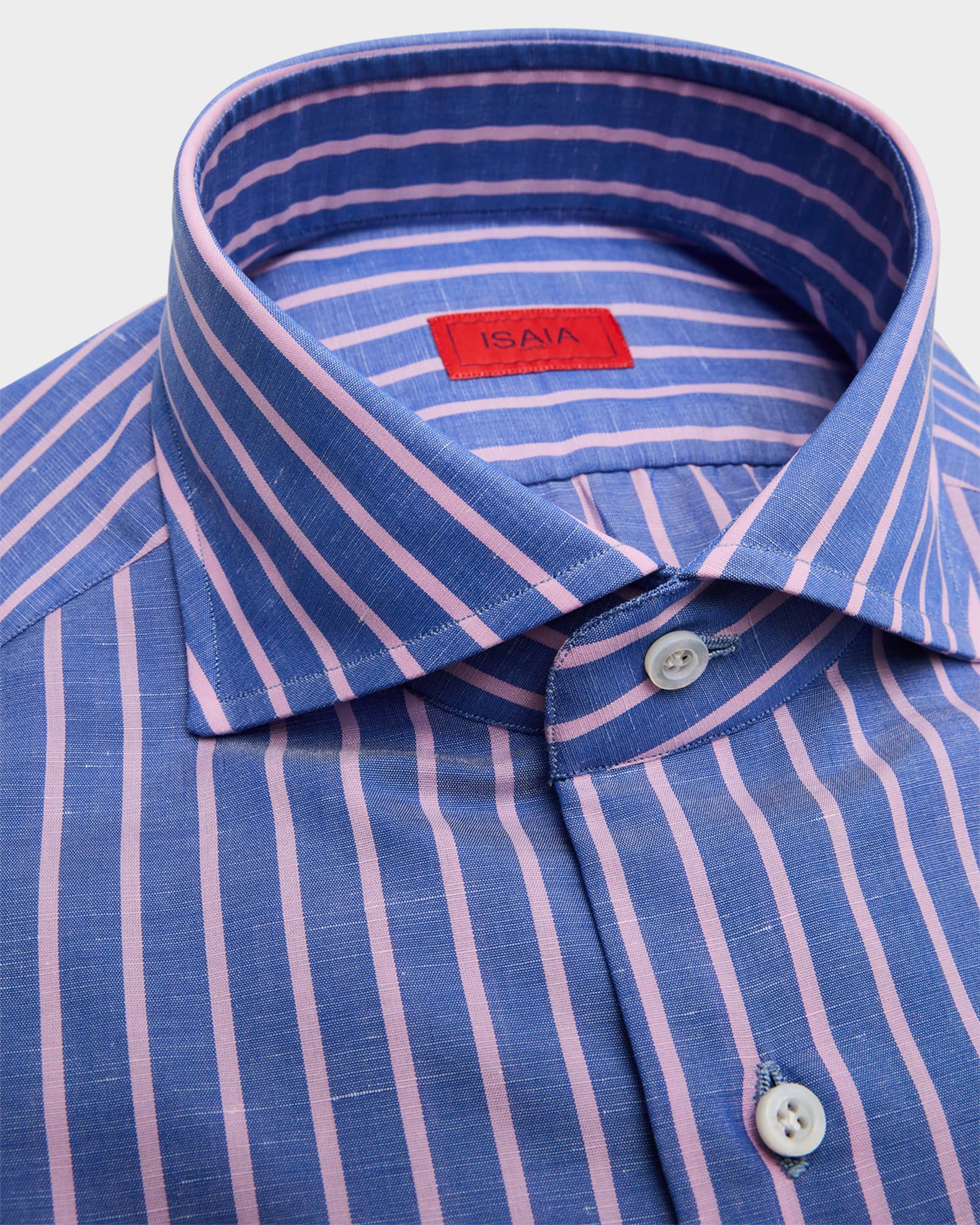 Men's Cotton and Linen Stripe Dress Shirt 1
