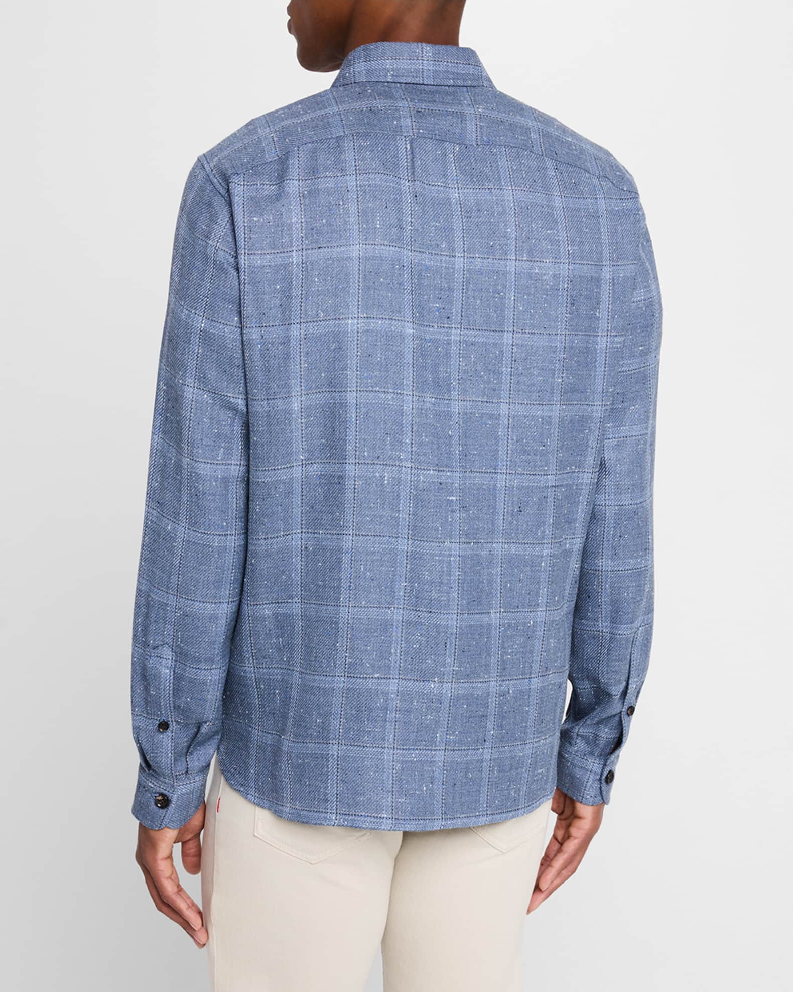 Isaia Men's Wool and Silk Windowpane Overshirt | Neiman Marcus