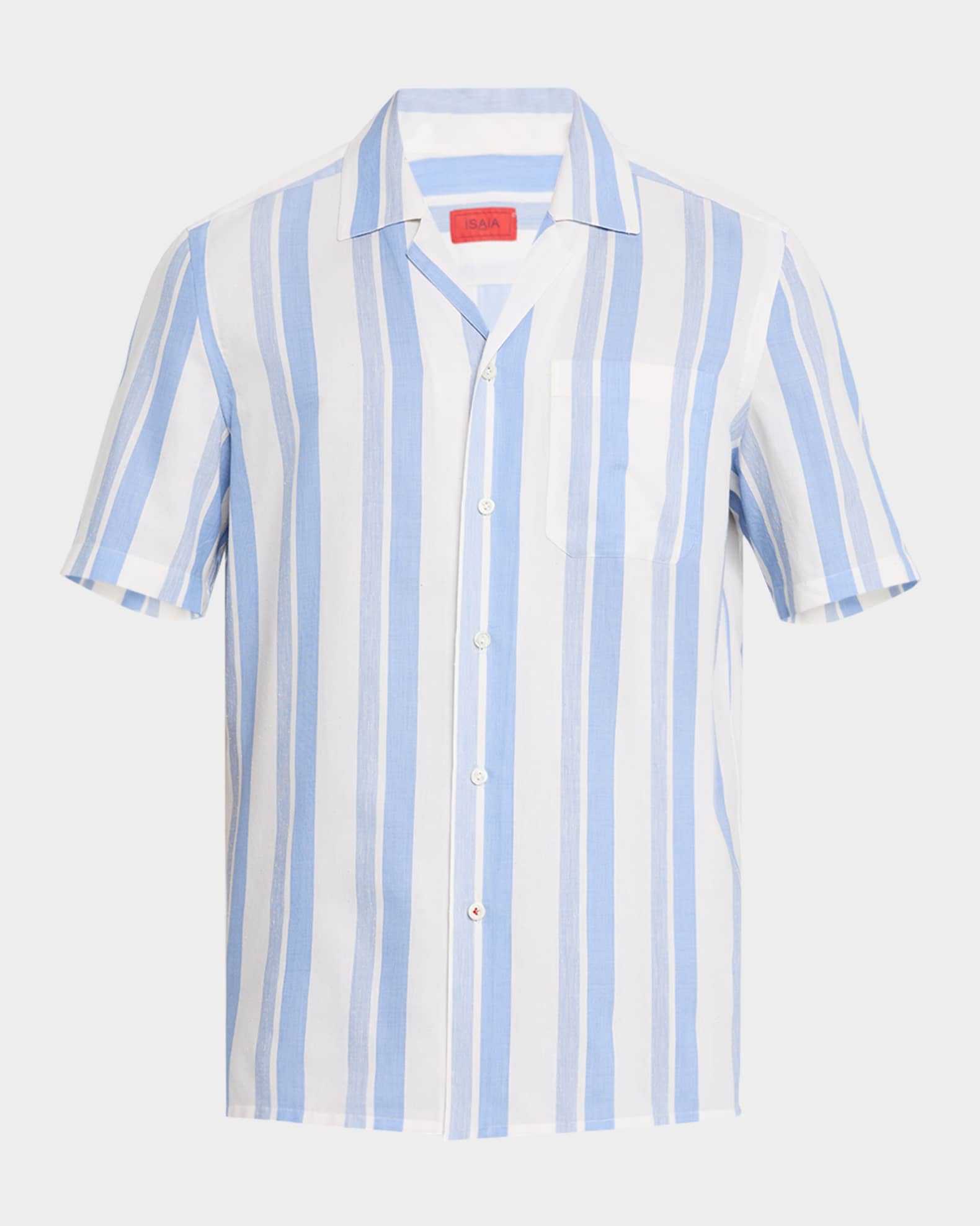 Men's Cotton and Silk Awning Stripe Camp Shirt 0