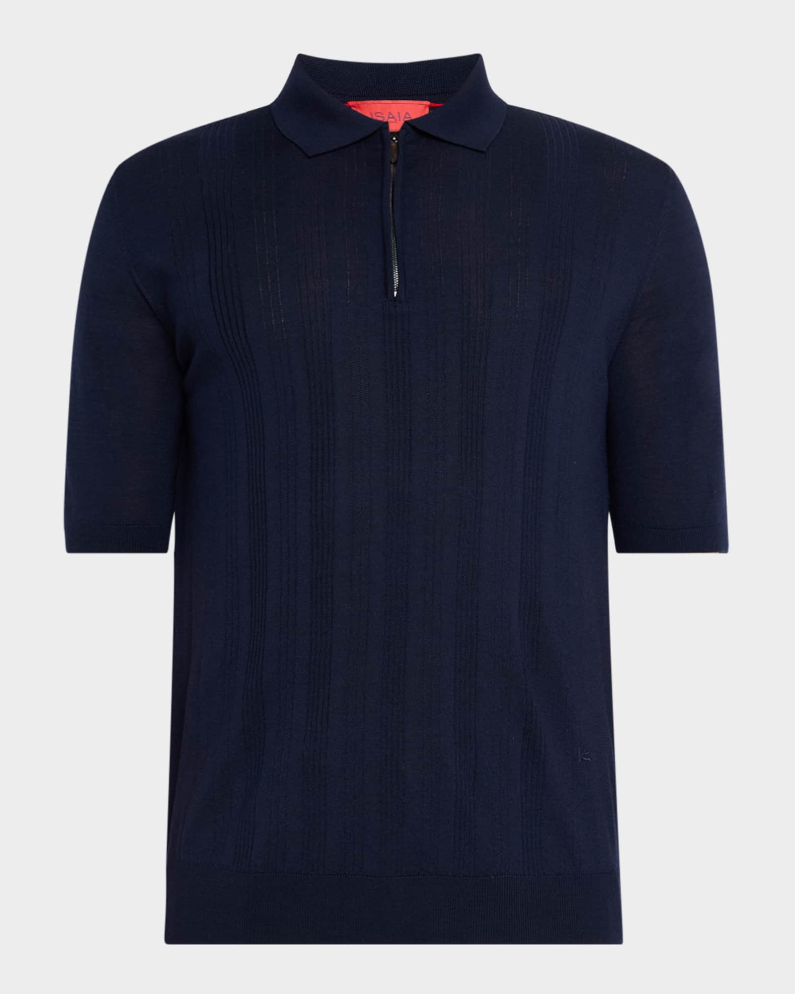 Men's Stripe Knit Short-Sleeve Polo Sweater 0