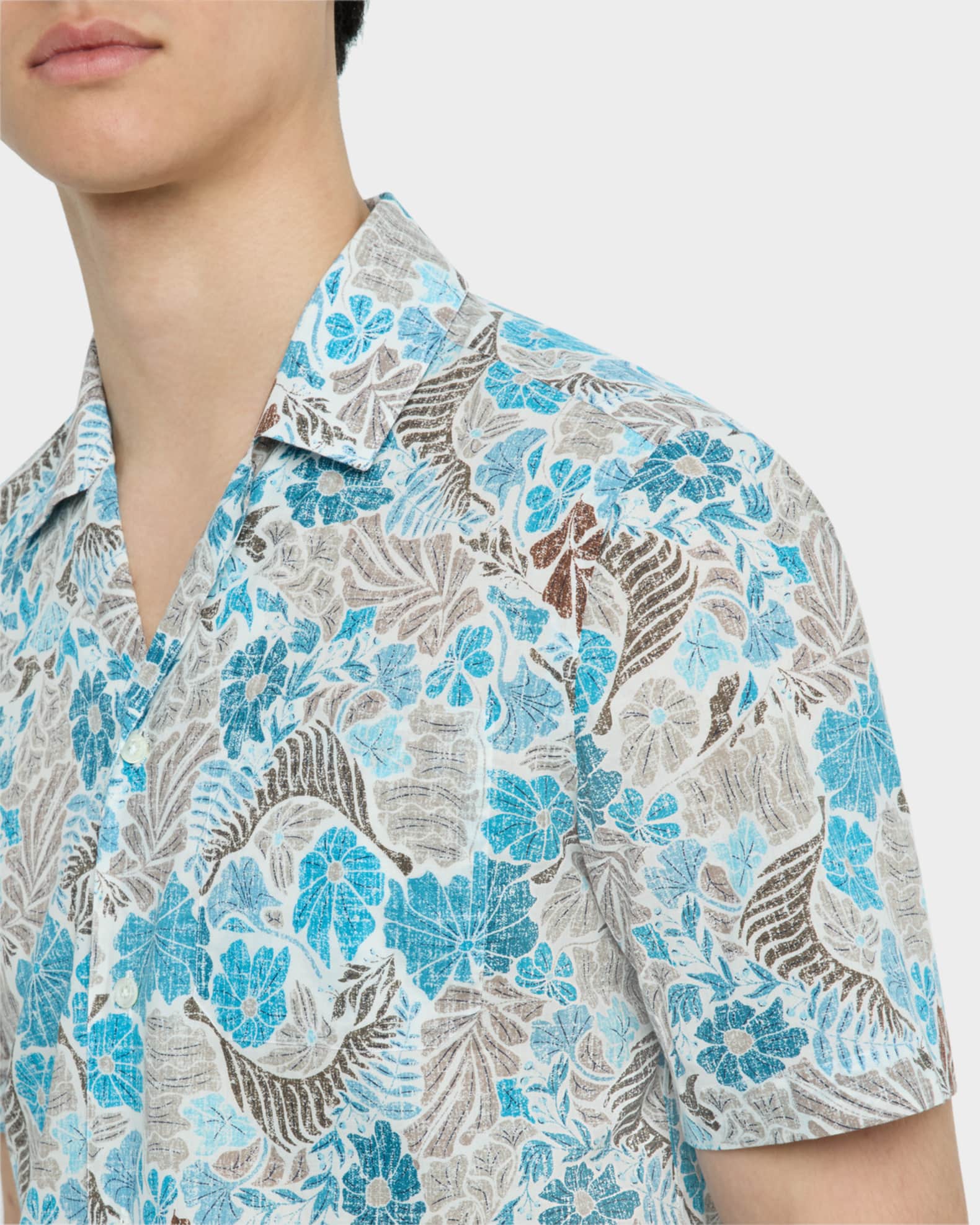 Isaia Men's Cotton Floral Camp Shirt | Neiman Marcus