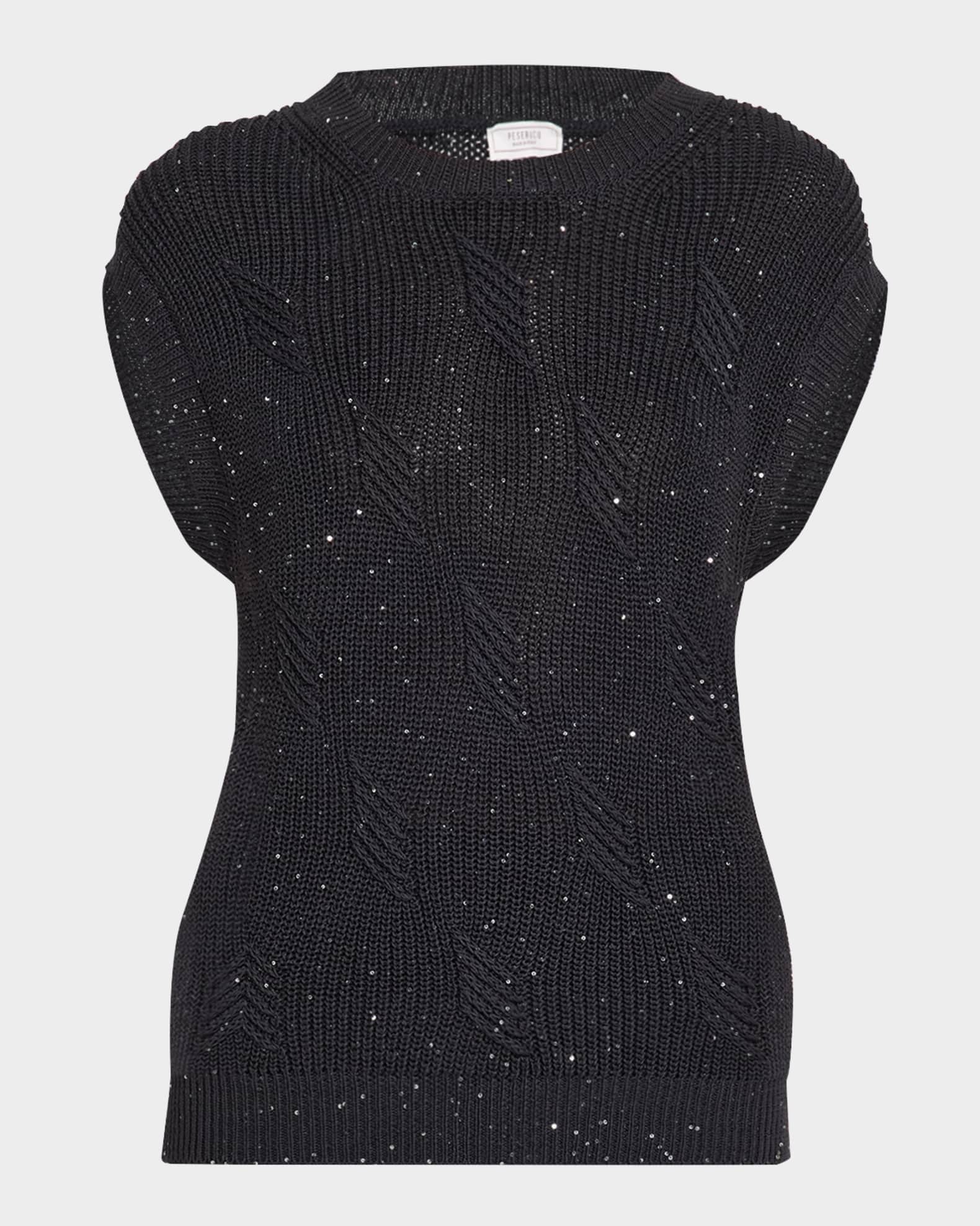 Sequin Sleeve Patchwork Ribbed Square Neck Sweater main image 0