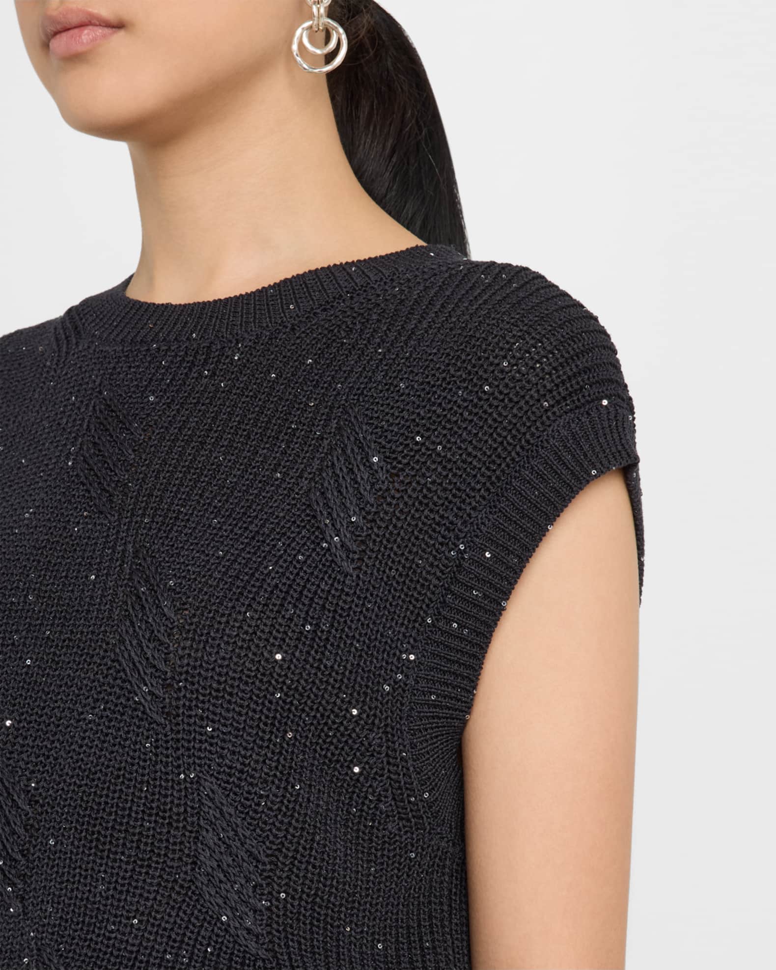 Cap Sleeve Ribbed Sequin Sweater