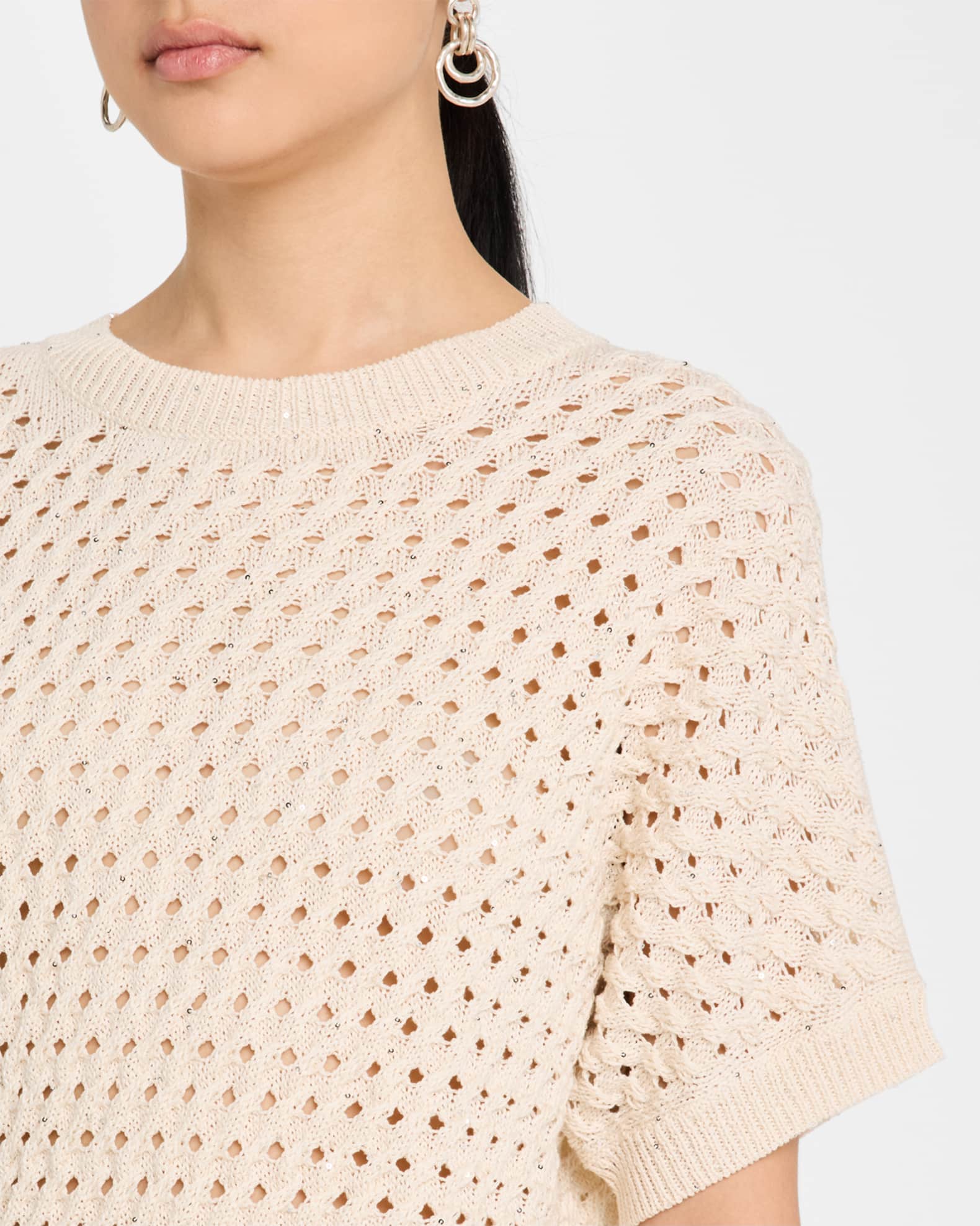 Peserico Sequin-Embellished Open Knit Sweater | Neiman Marcus
