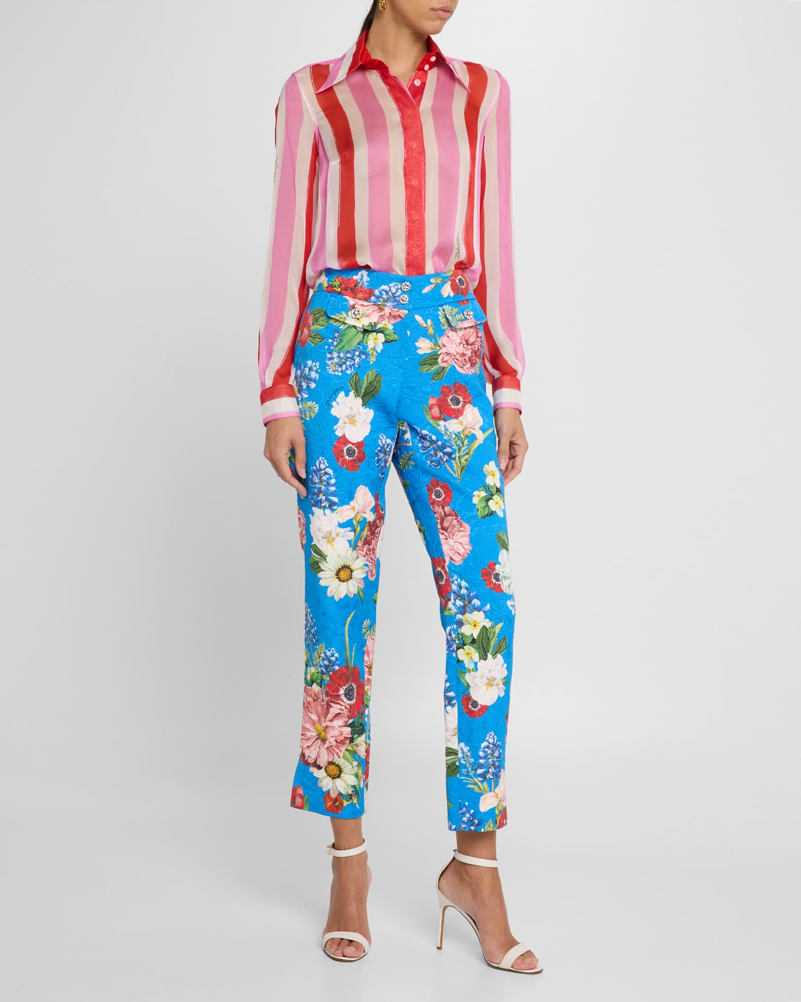 Floral-Printed Jacquard Straight-Leg Pants 1