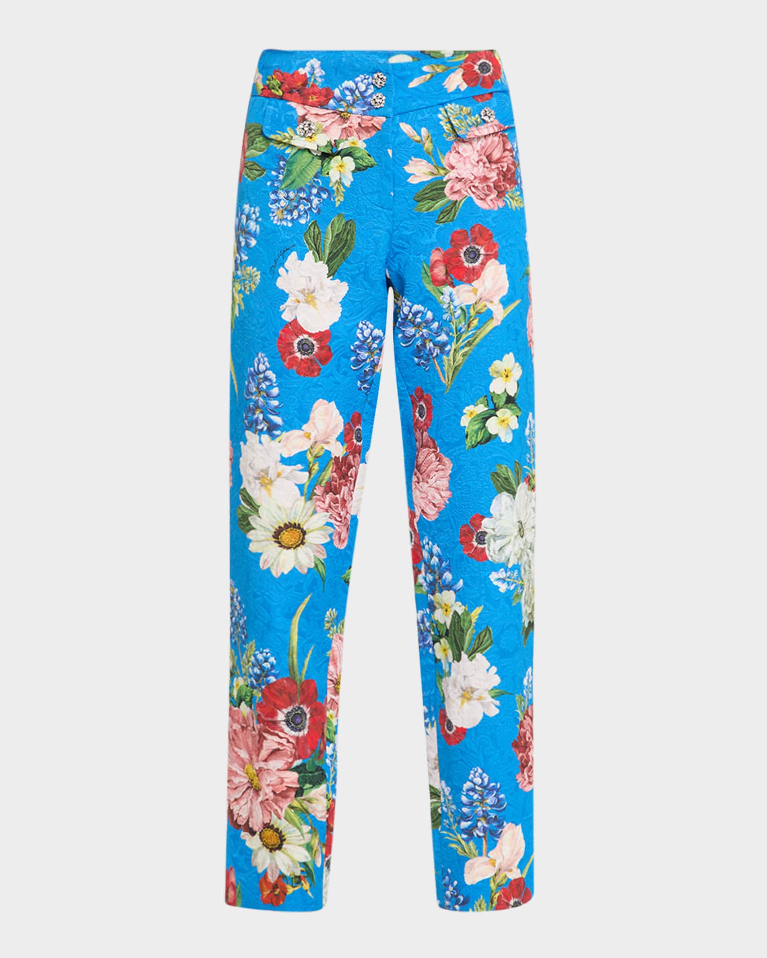 Floral-Printed Jacquard Straight-Leg Pants 0