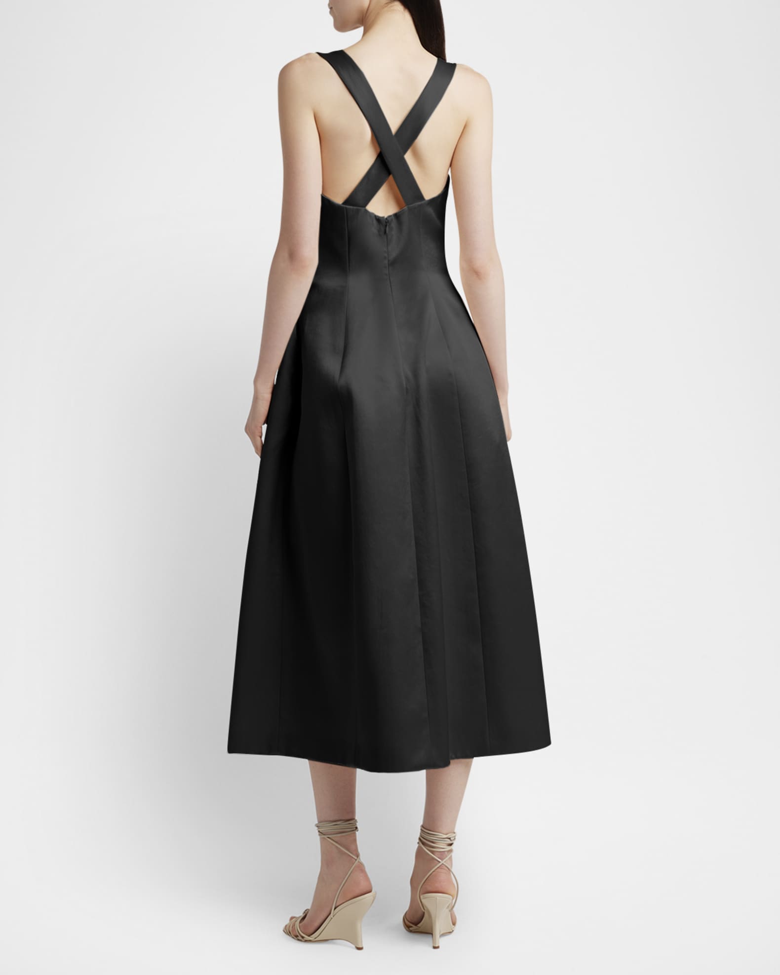 Sleeveless Satin Fit Flare Midi Dress