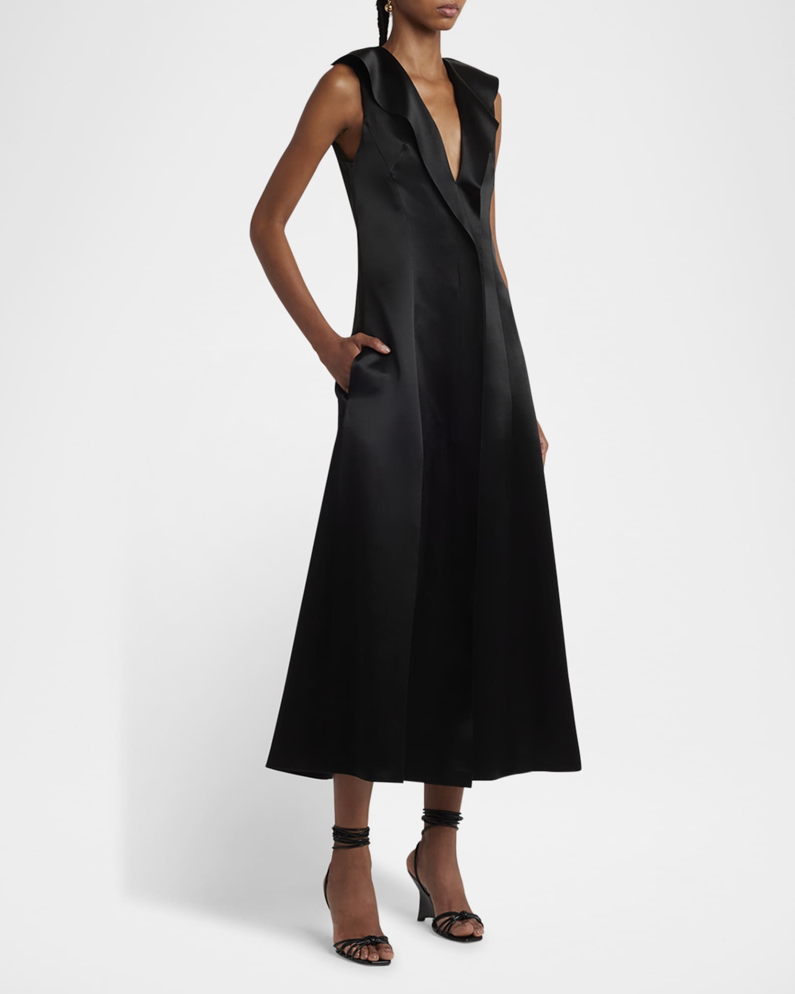 Philosophy di Lorenzo Serafini Ruffle Sleeveless Slit Midi