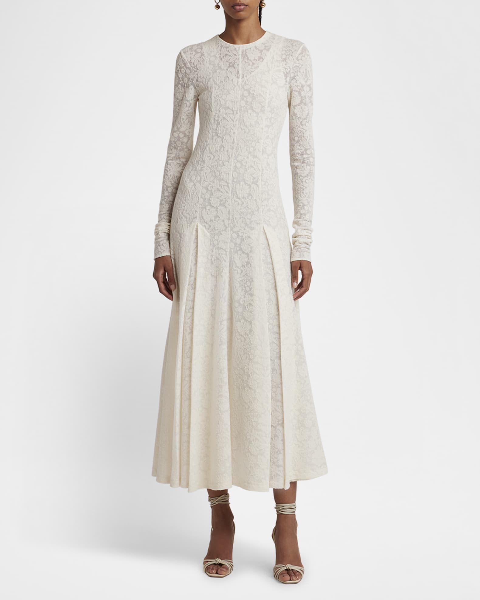 Lace Long-Sleeve Drop-Waist Midi Dress 1