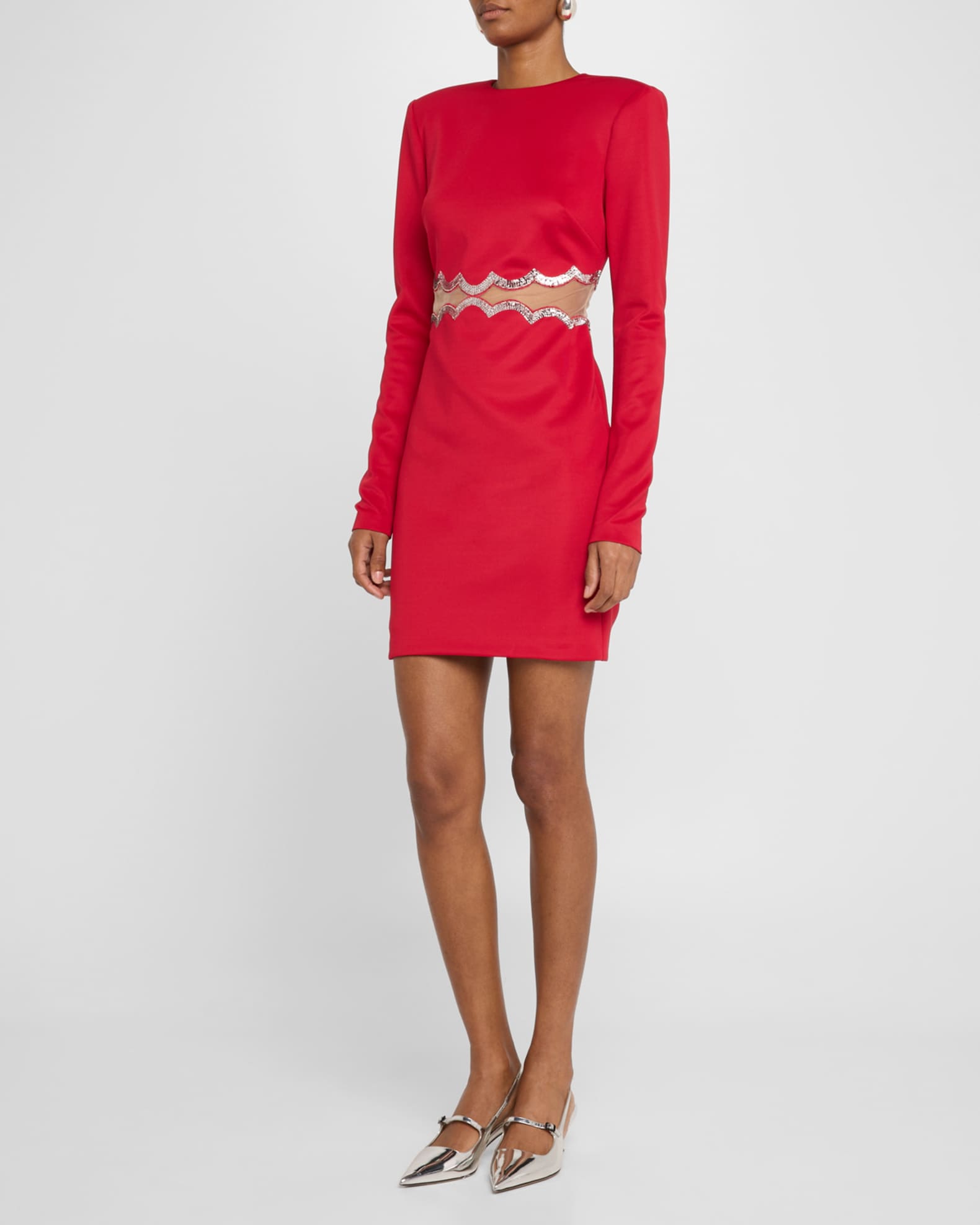 Sequin-Trim Illusion Cutout Mini Dress 1