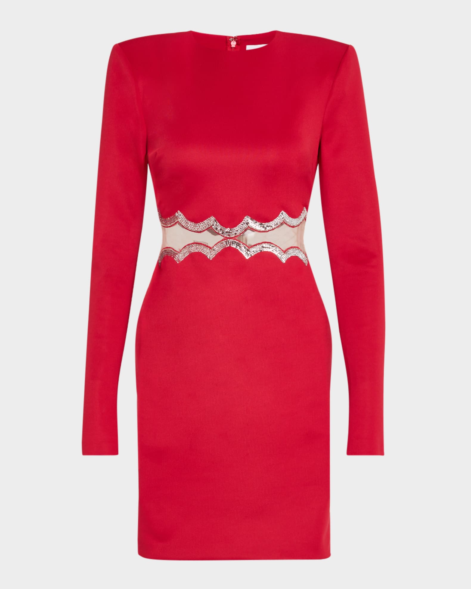 Sequin-Trim Illusion Cutout Mini Dress 0