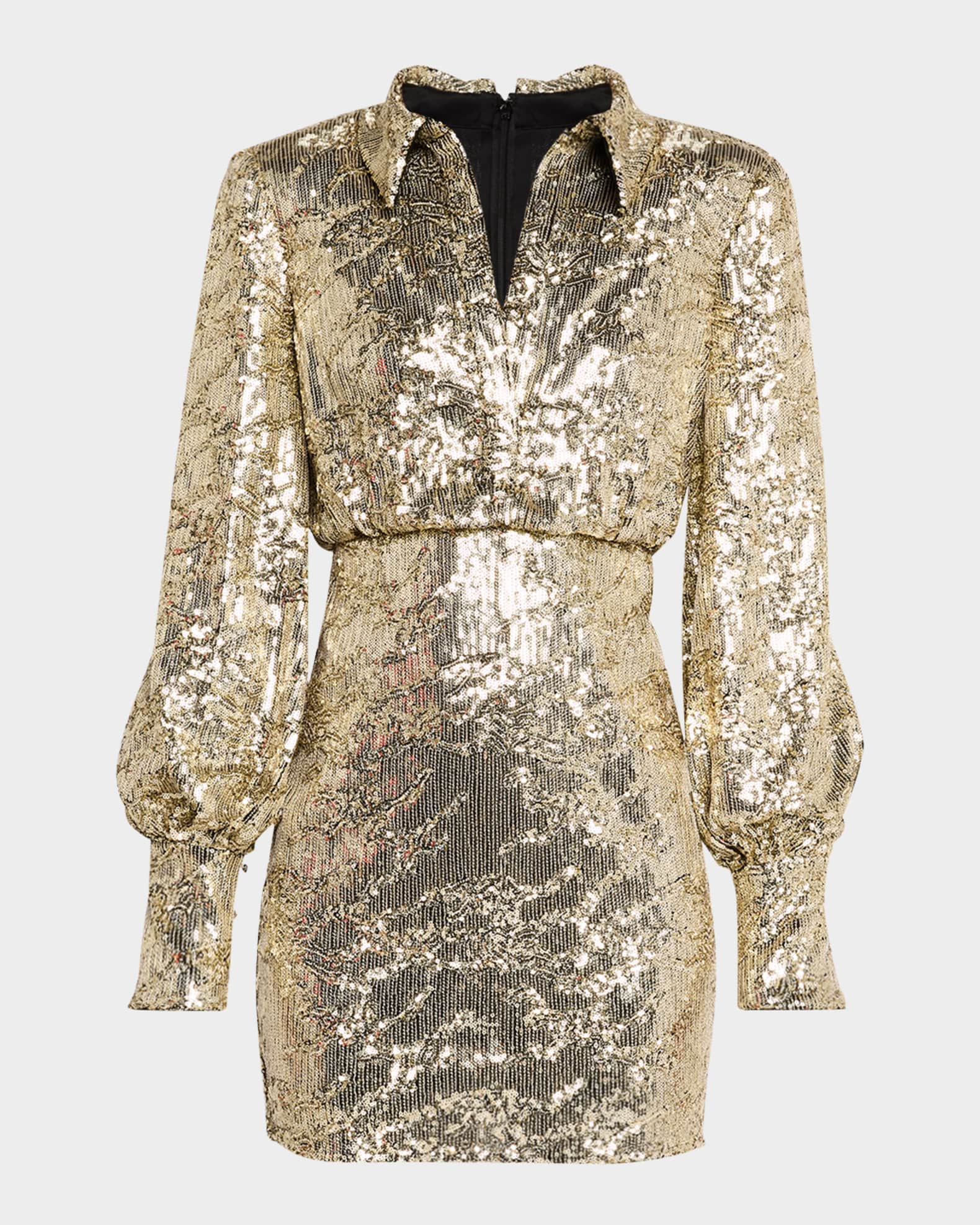 Blouson-Sleeve Sequin Mini Shirtdress 0