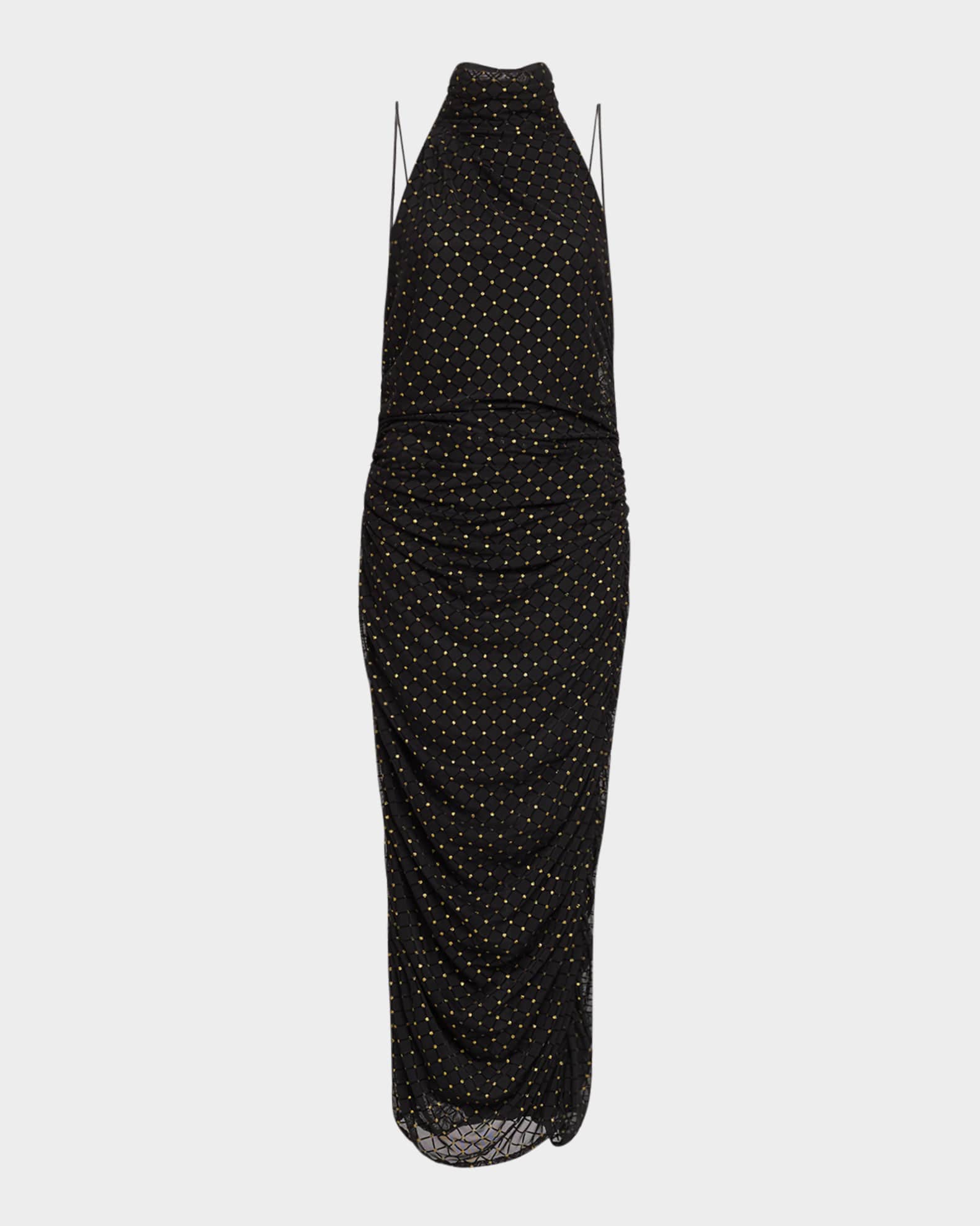 Ruched Shimmer Dot Halter Midi Dress 0