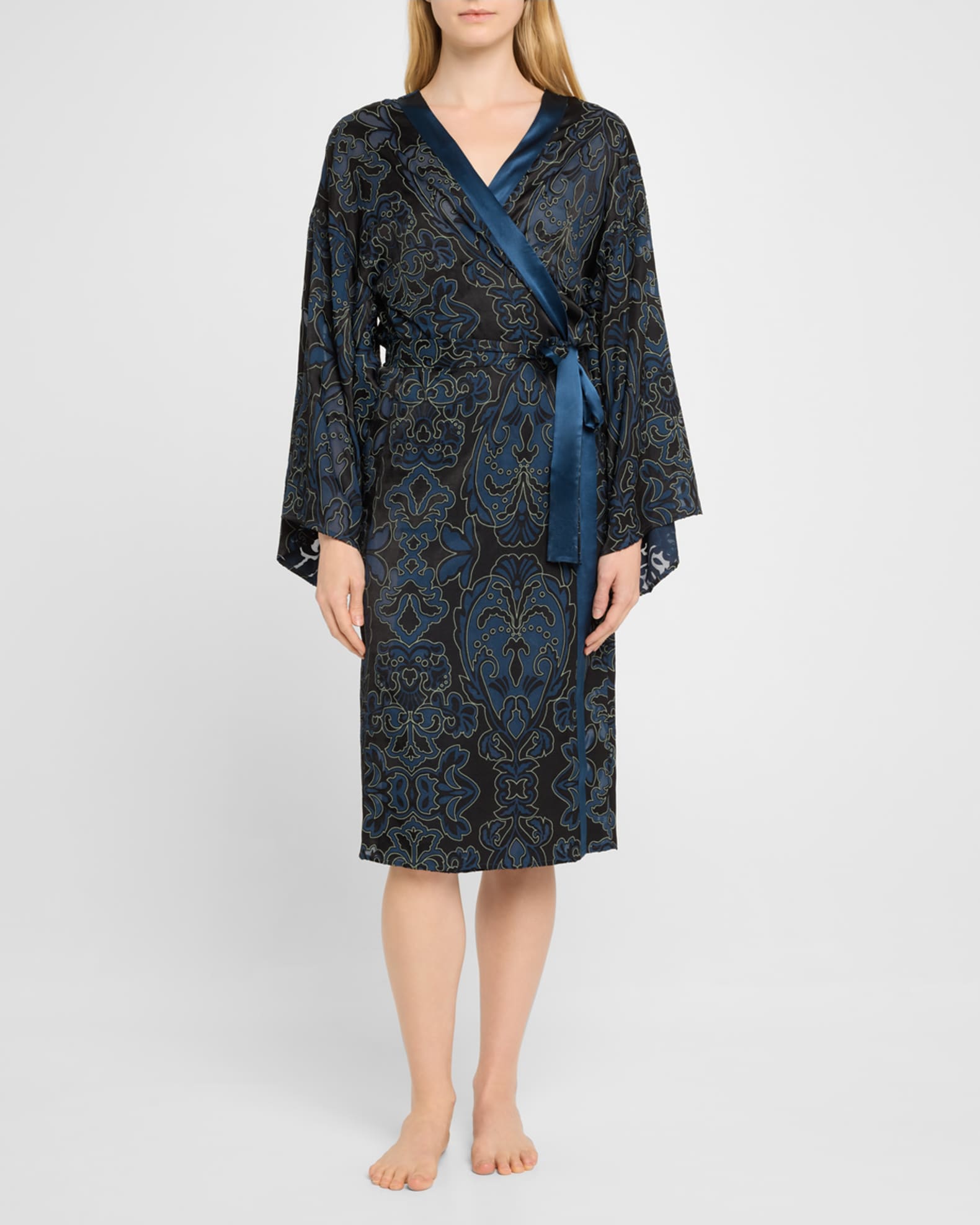 Marlene Damask-Print Kimono Robe 1