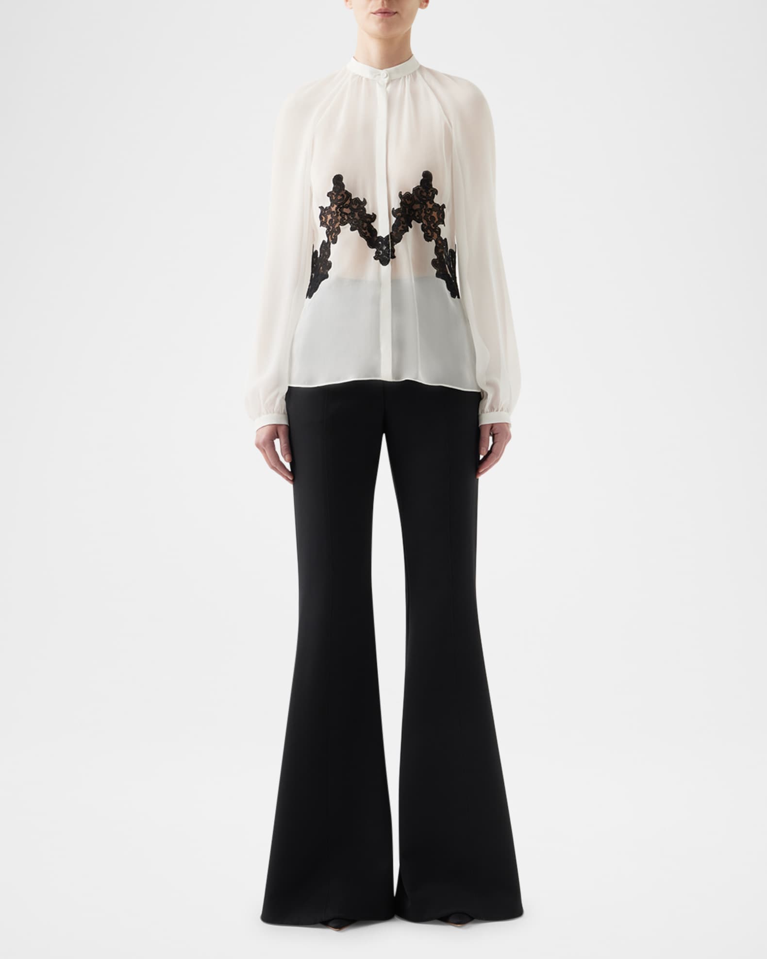 Yately Lace-Inset Silk Long-Sleeve Top 1