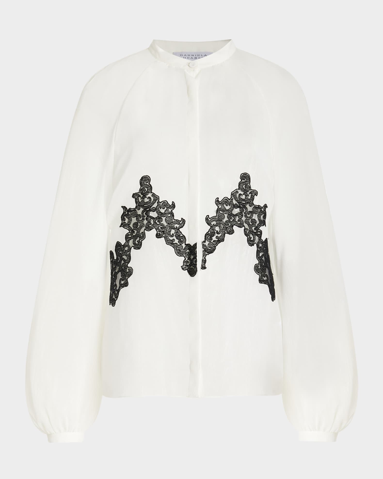 Yately Lace-Inset Silk Long-Sleeve Top 0