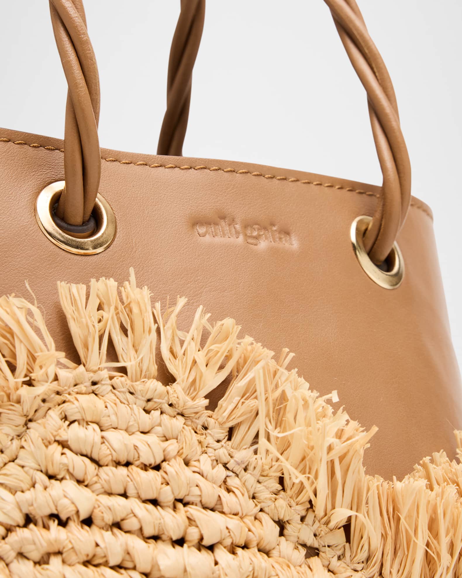 Cult Gaia Jojo Raffia & Leather Top-Handle Bag | Neiman Marcus