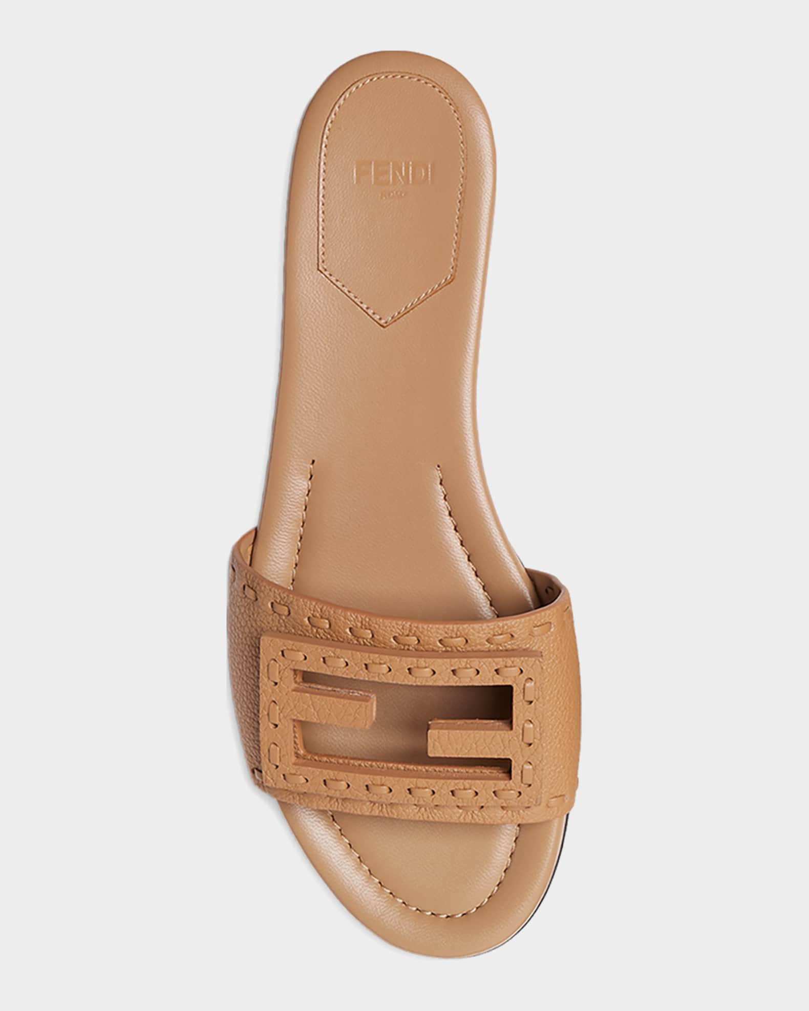 Fendi Baguette FF Leather Buckle Flat Slide Sandals | Neiman Marcus