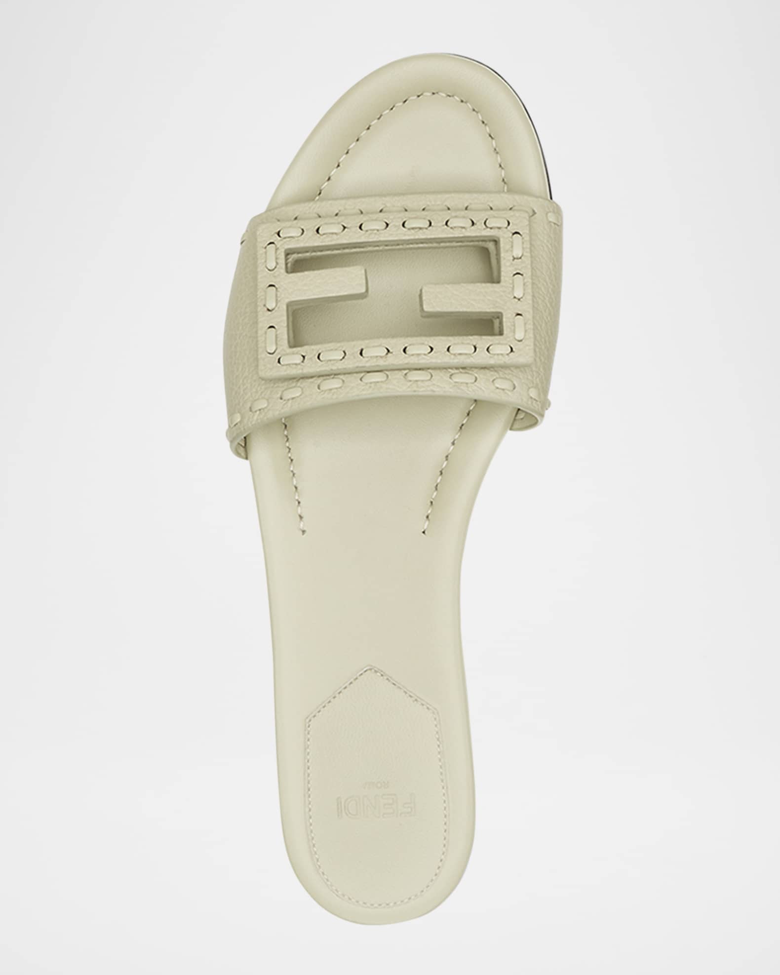 Baguette FF Leather Buckle Flat Slide Sandals | Neiman Marcus