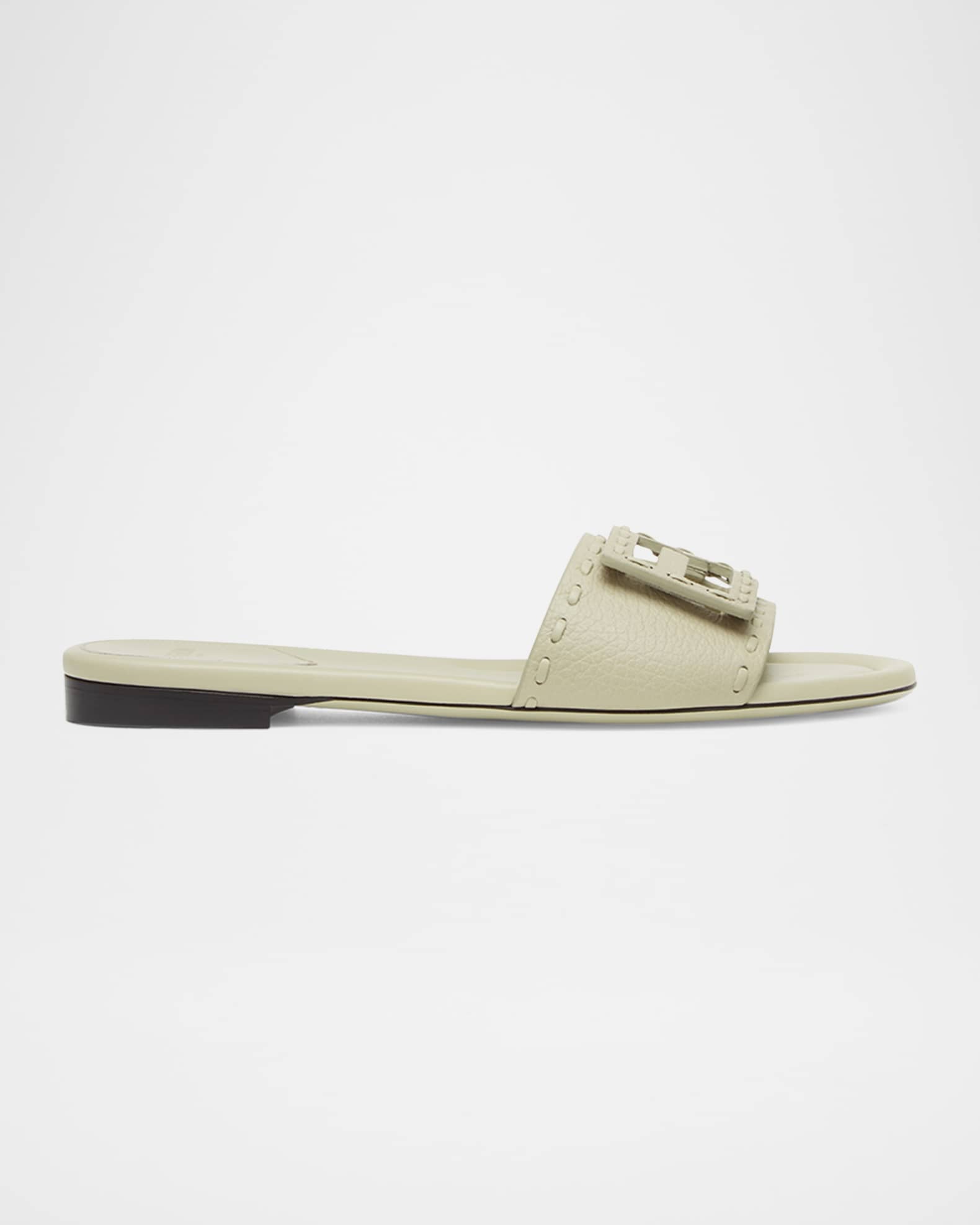 Baguette FF Leather Buckle Flat Slide Sandals | Neiman Marcus