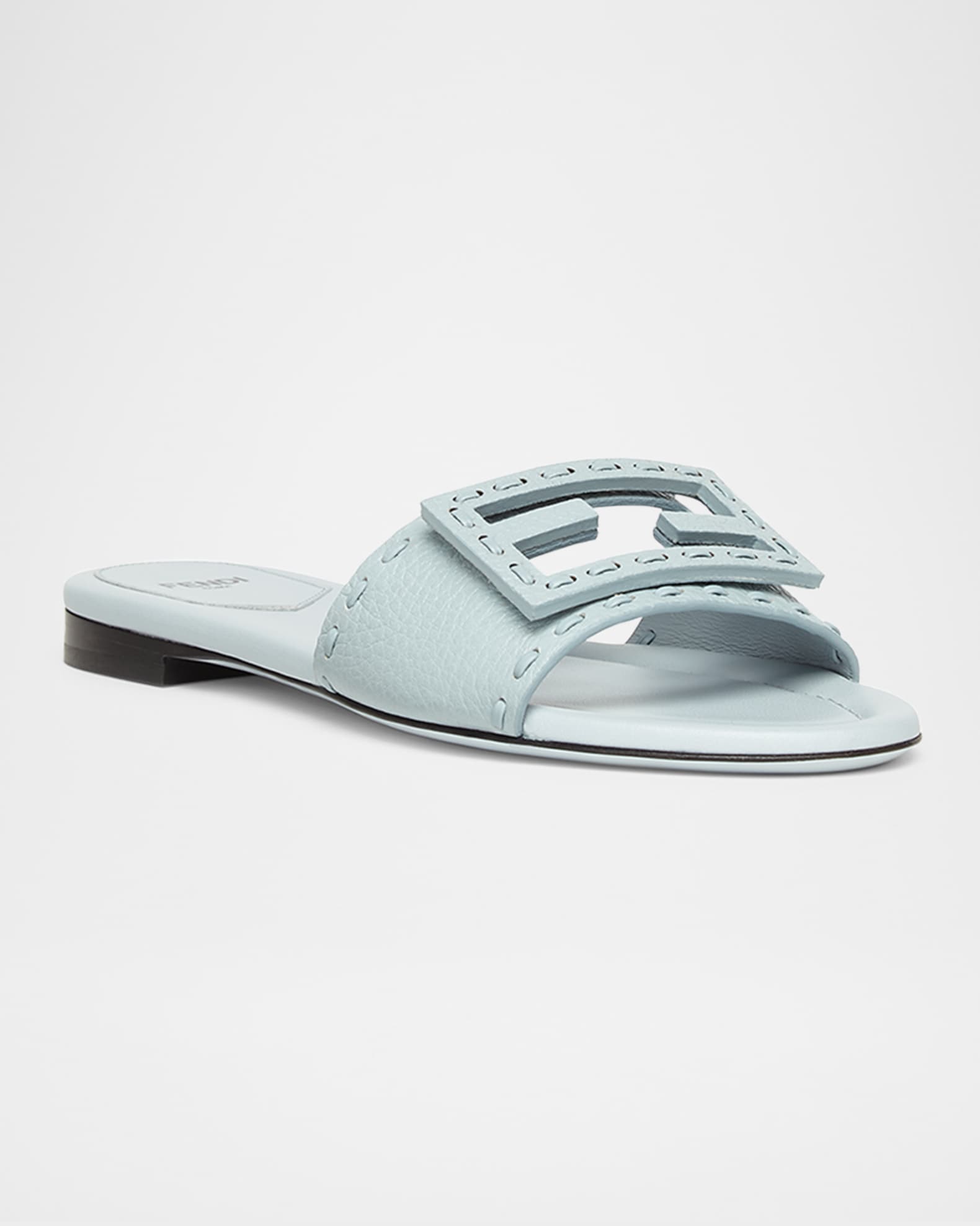 Baguette FF Leather Buckle Flat Slide Sandals 1