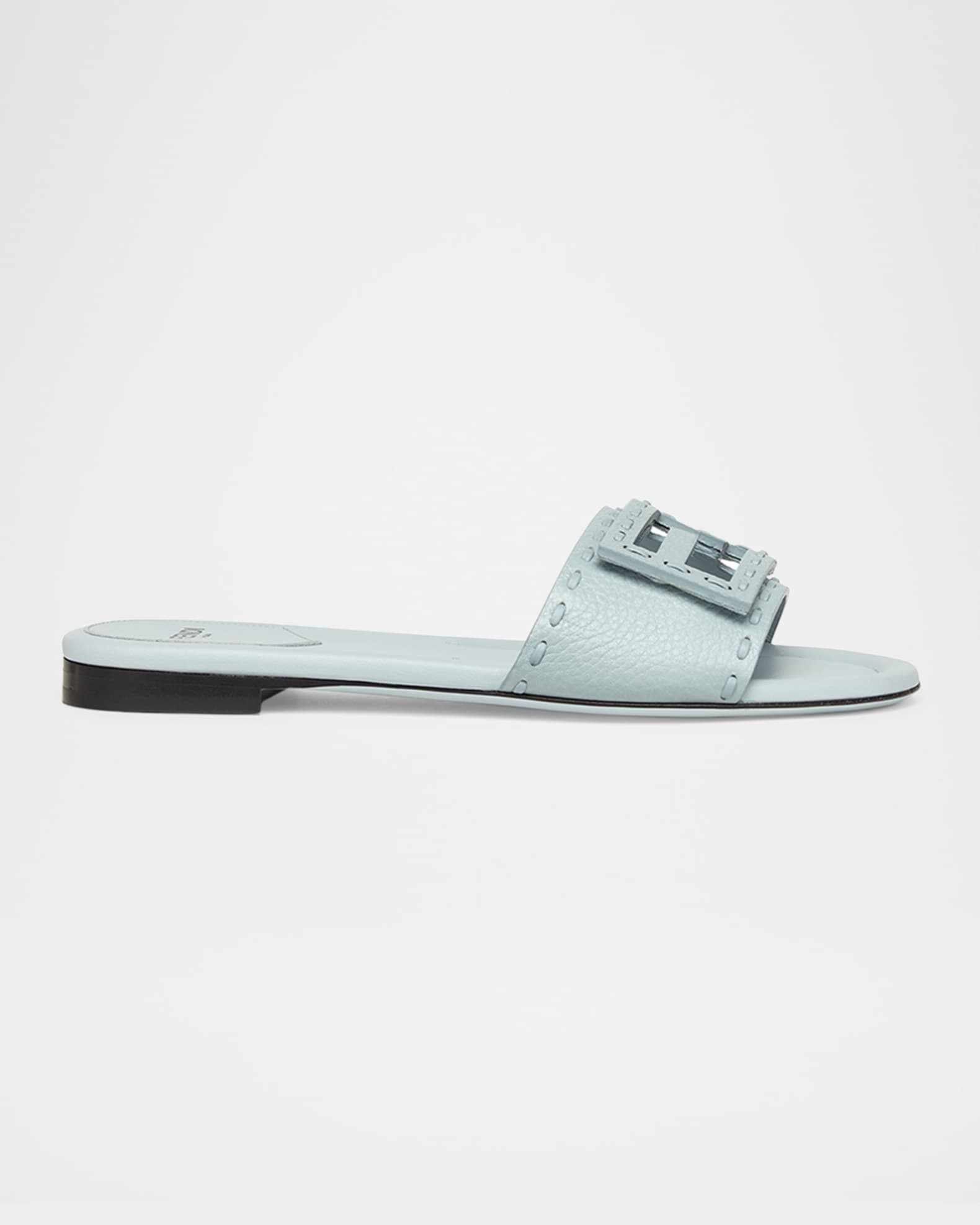 Baguette FF Leather Buckle Flat Slide Sandals 0