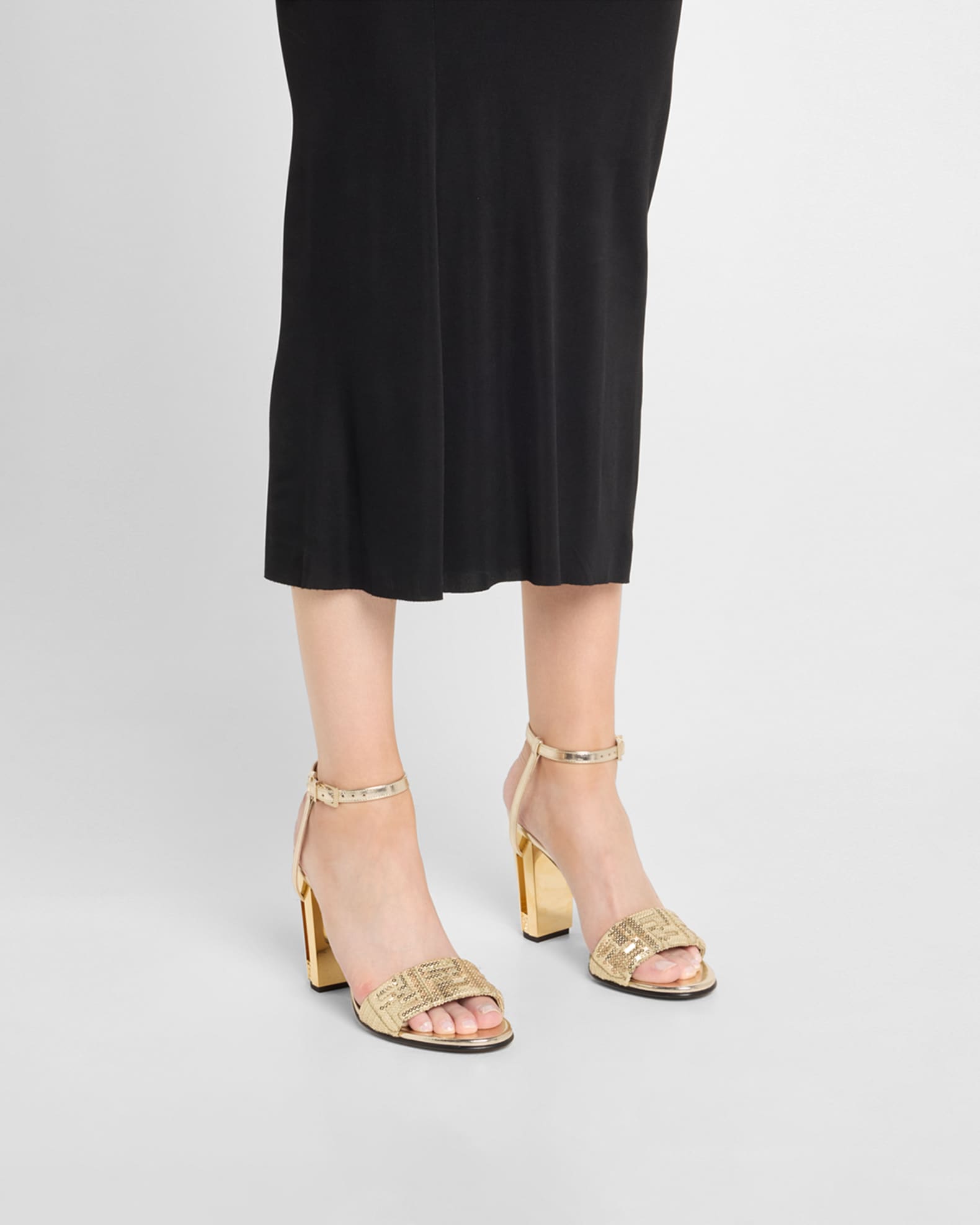 Delfina Metallic Sequin Block-Heel Sandals 1