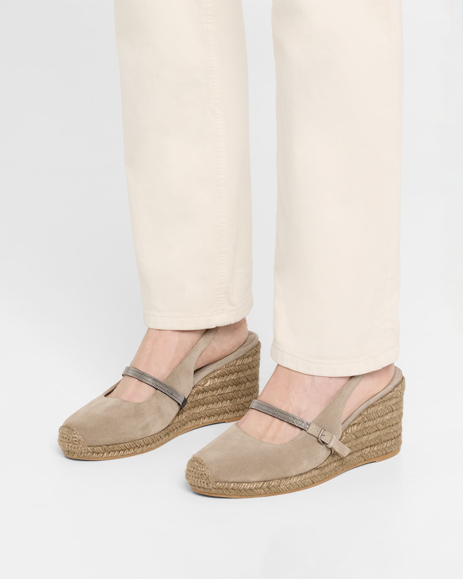 Monili Mary Jane Suede Espadrille Slingback Wedges