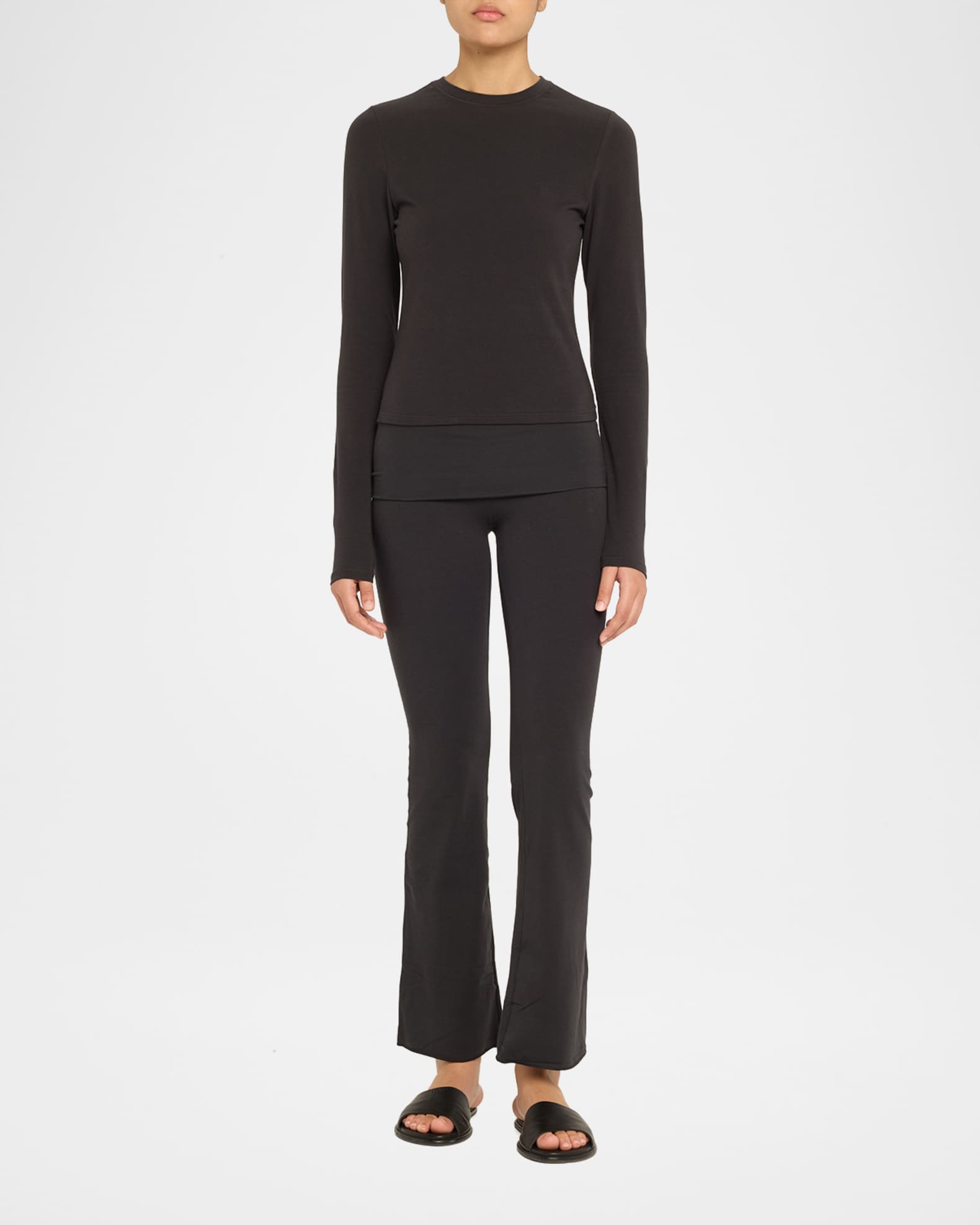 Cotton Jersey Foldover Flare-Leg Pants 1