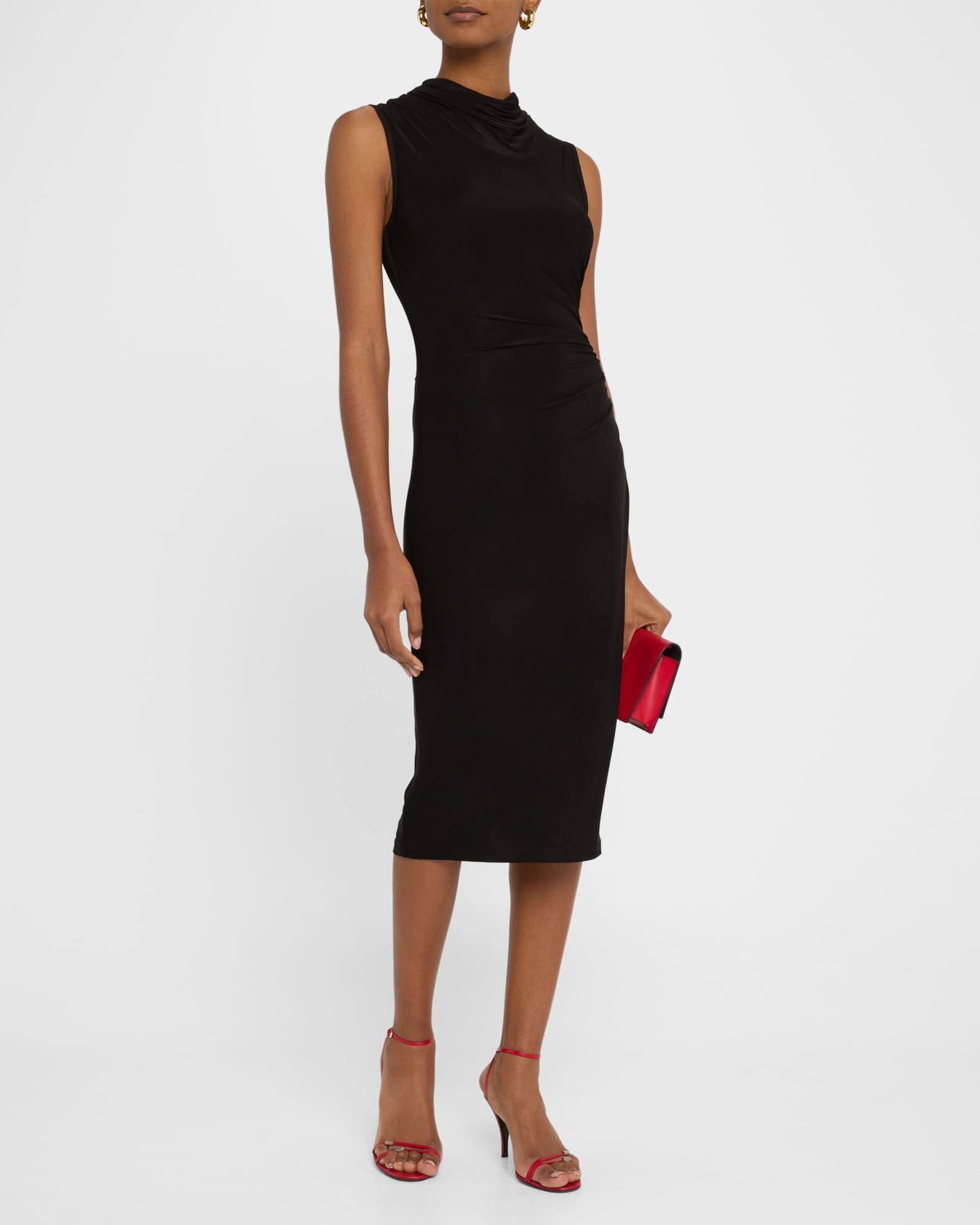 Spruce Ruched Cowl-Neck Midi Dress 1