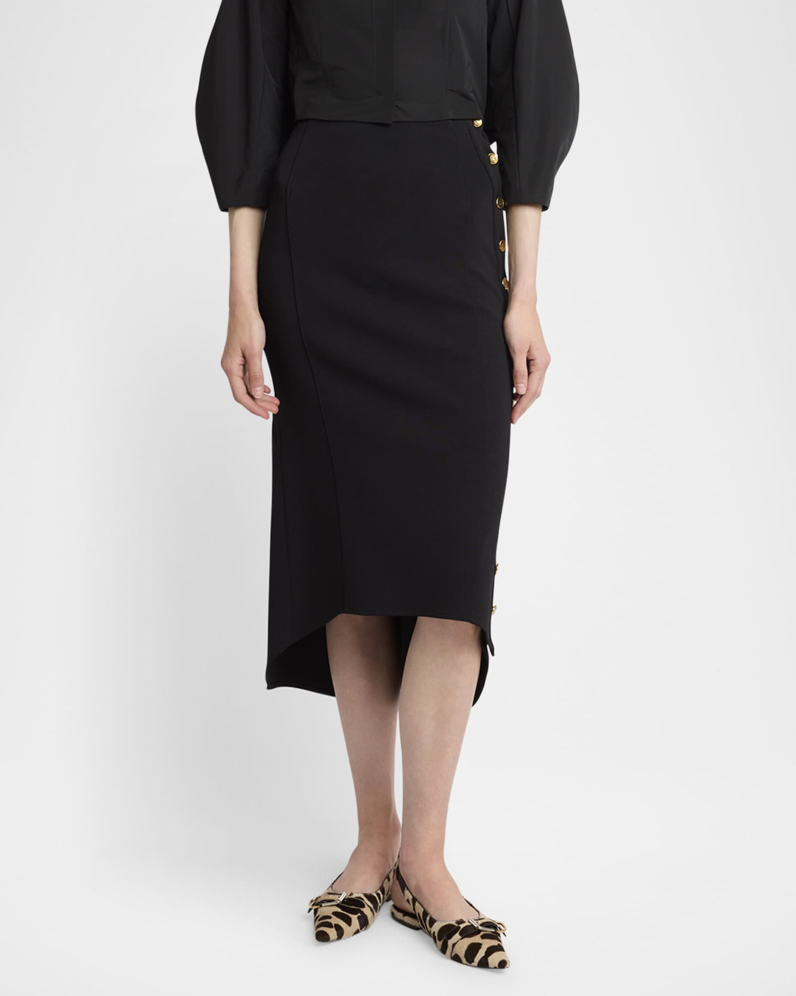 Givenchy Black Milan Stitch Skirt with Buttons