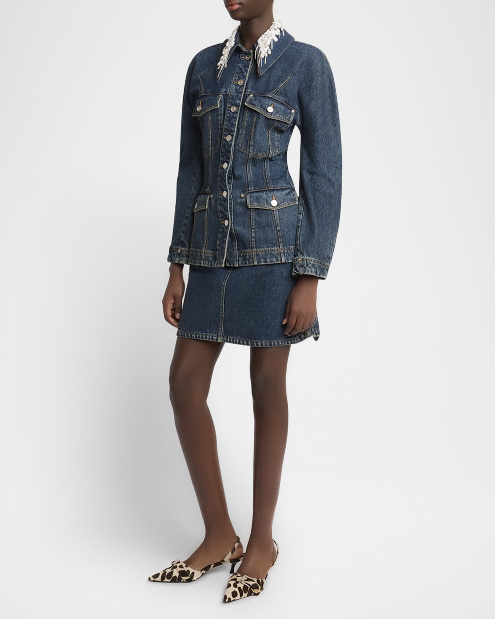 ジャケット・アウター GIVENCHY Maria Starstuds Denim Jacket Givenchy Pearly Crystal Collar Denim Jacket | Neiman Marcus