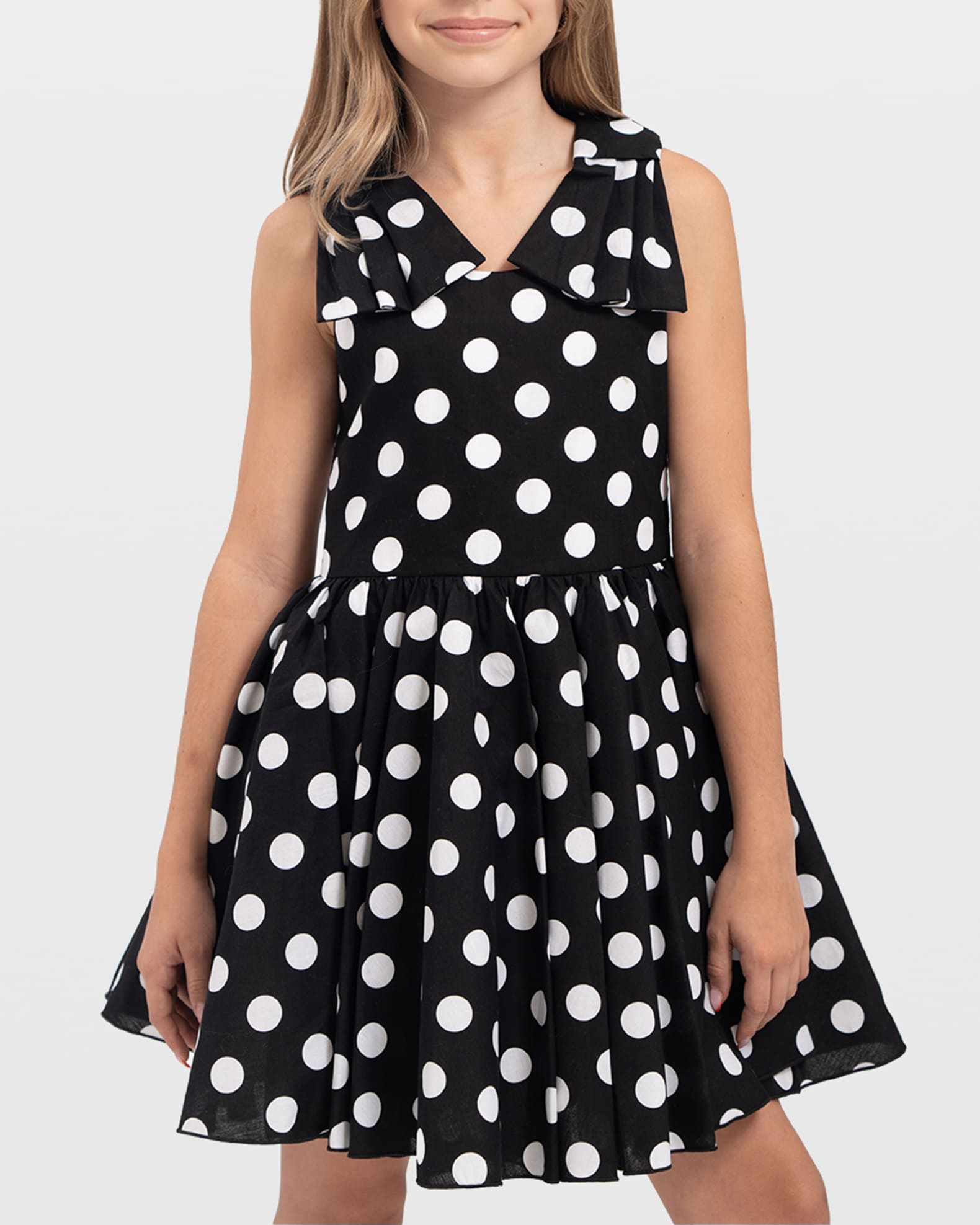 Girl's Amber Polka-Dot Dress with Shoulder Bows, Size 8-14 0