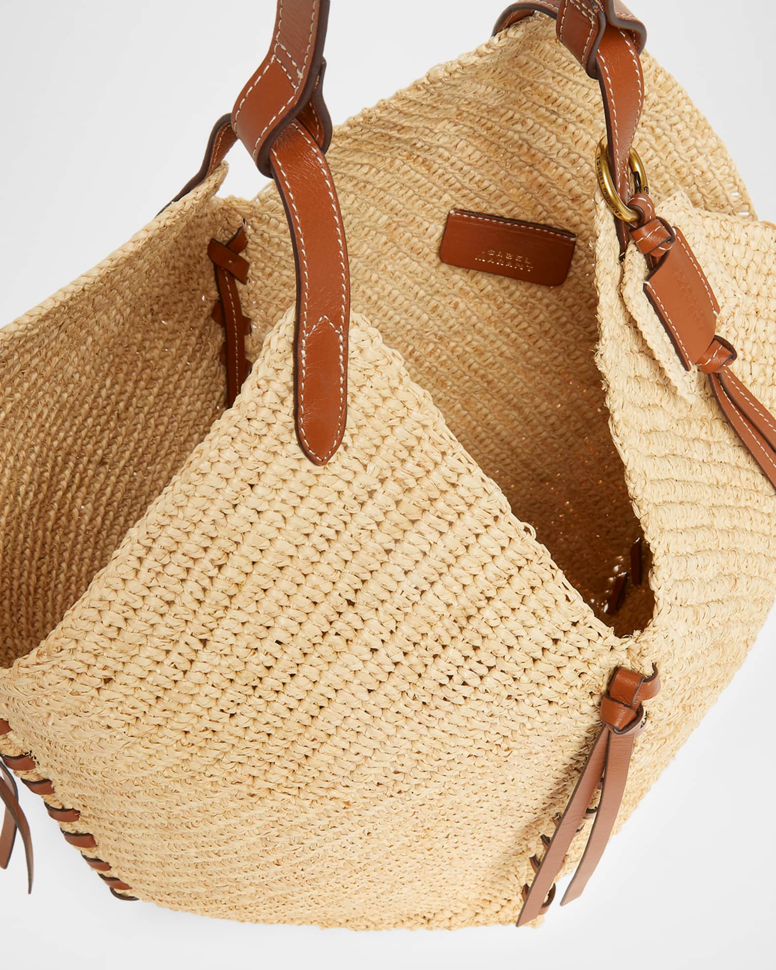 Isabel Marant Tampa Raffia & Leather Shoulder Bag | Neiman Marcus