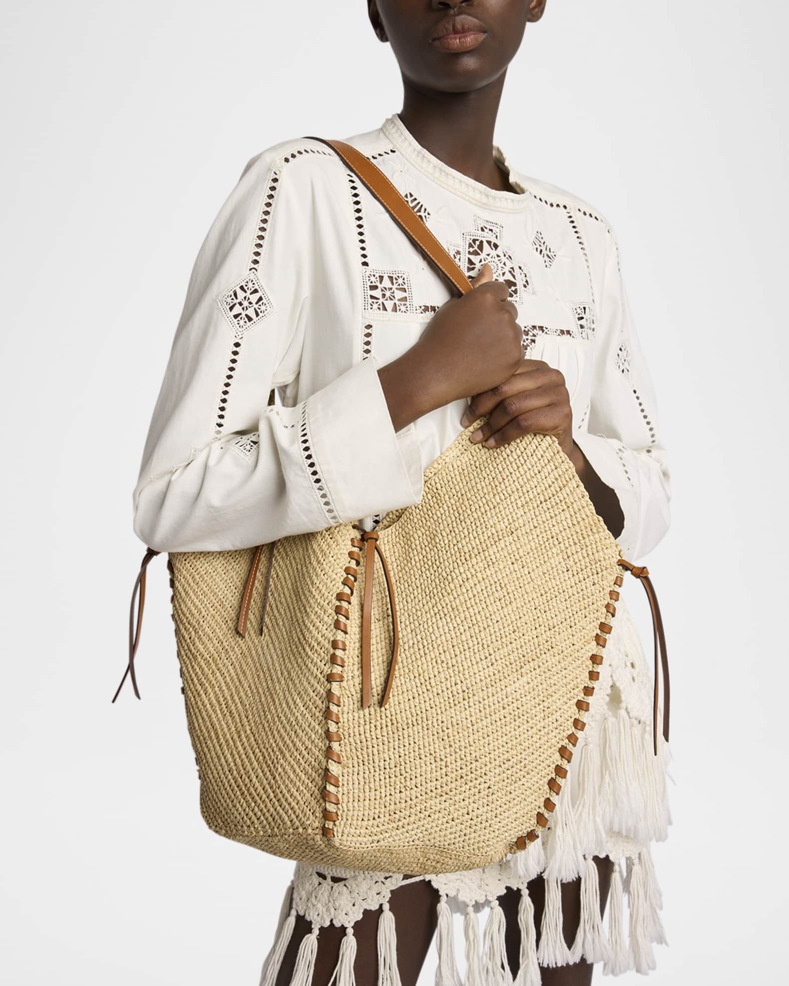 Tampa Raffia Leather Shoulder Bag