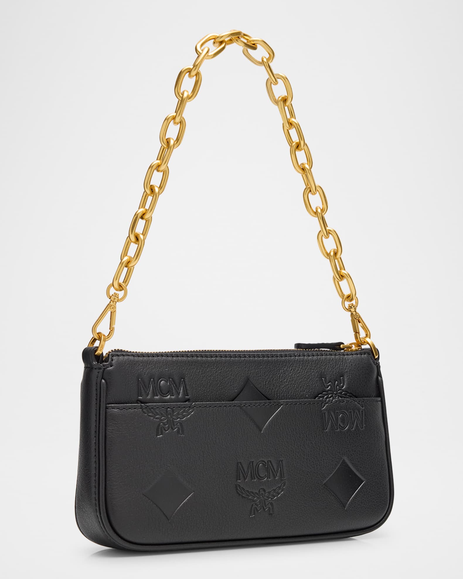 MCM Aren Maxi Monogram Leather Pouch Shoulder Bag Neiman Marcus