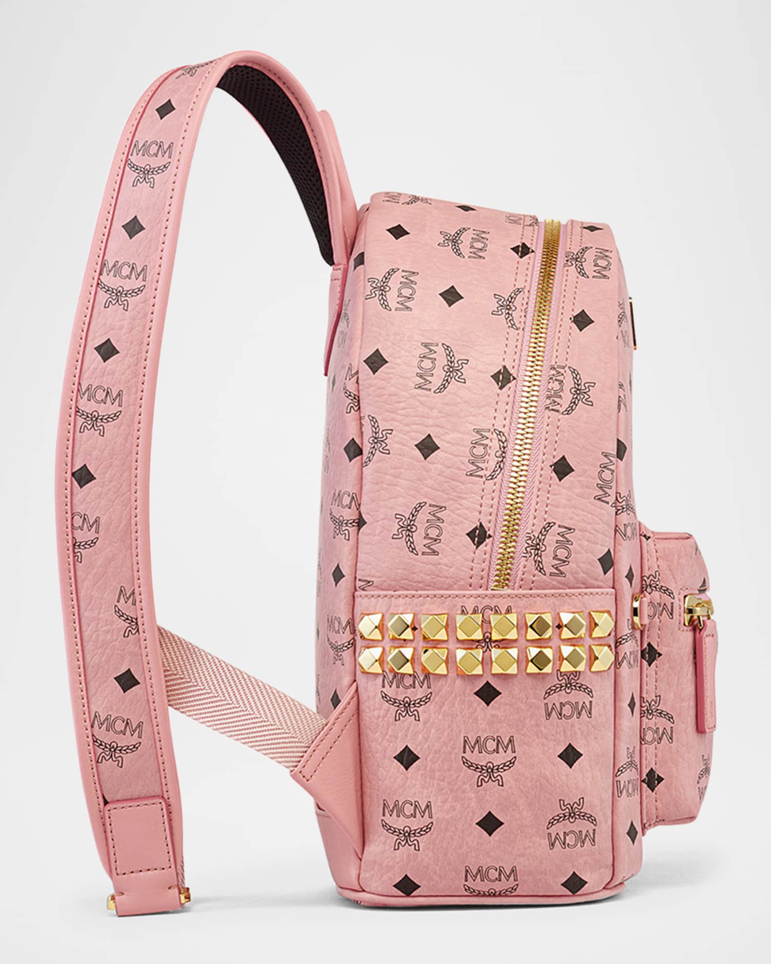 Pink mcm backpack best sale