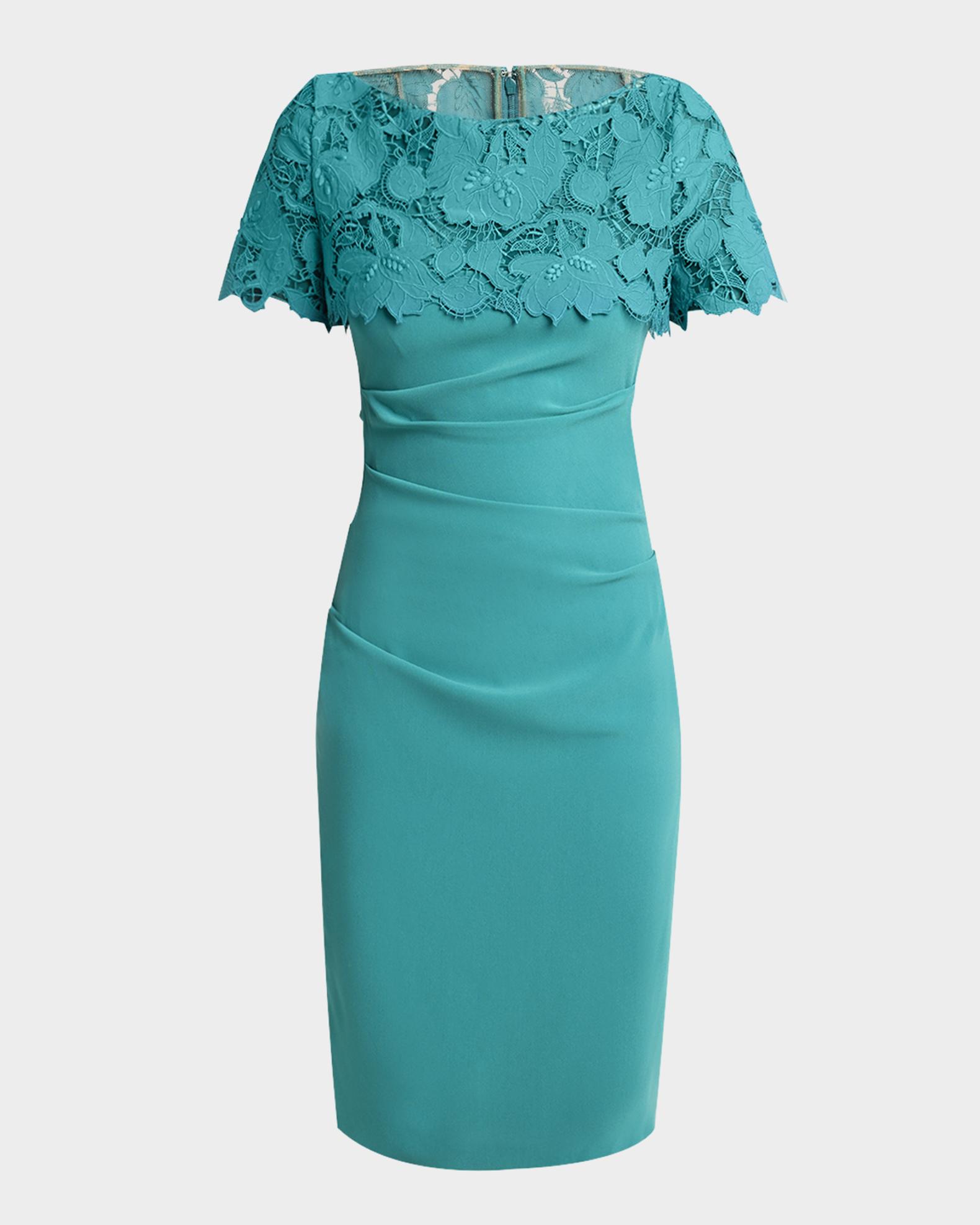 short sleeve hibiscus guipure dress Oscar de la Renta Chin Hibiscus Faille Midi Dress