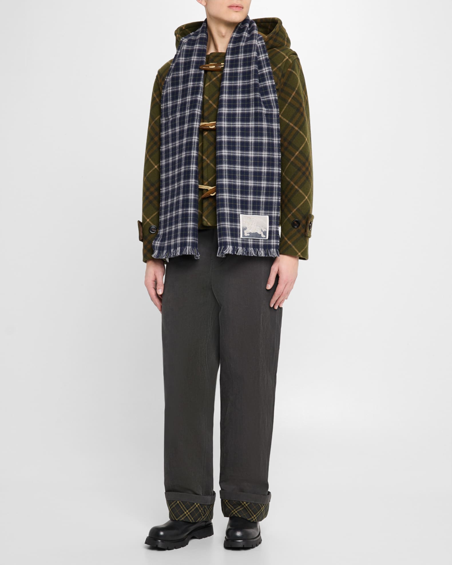 Men's Reversible Check to Prince of Wales Tweed Scarf 1