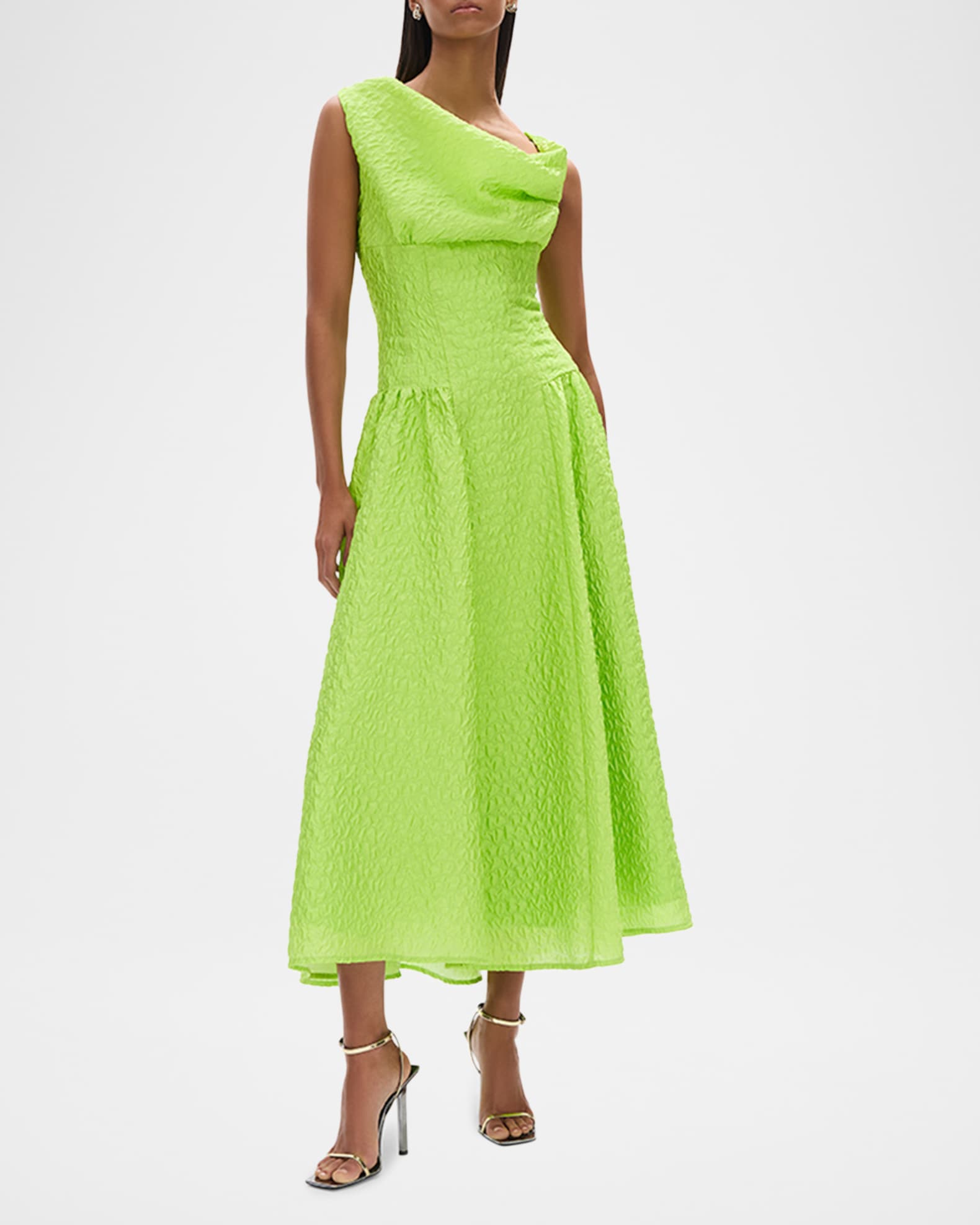Elley Off-Shoulder Textured Drop-Waist Midi Dress 1