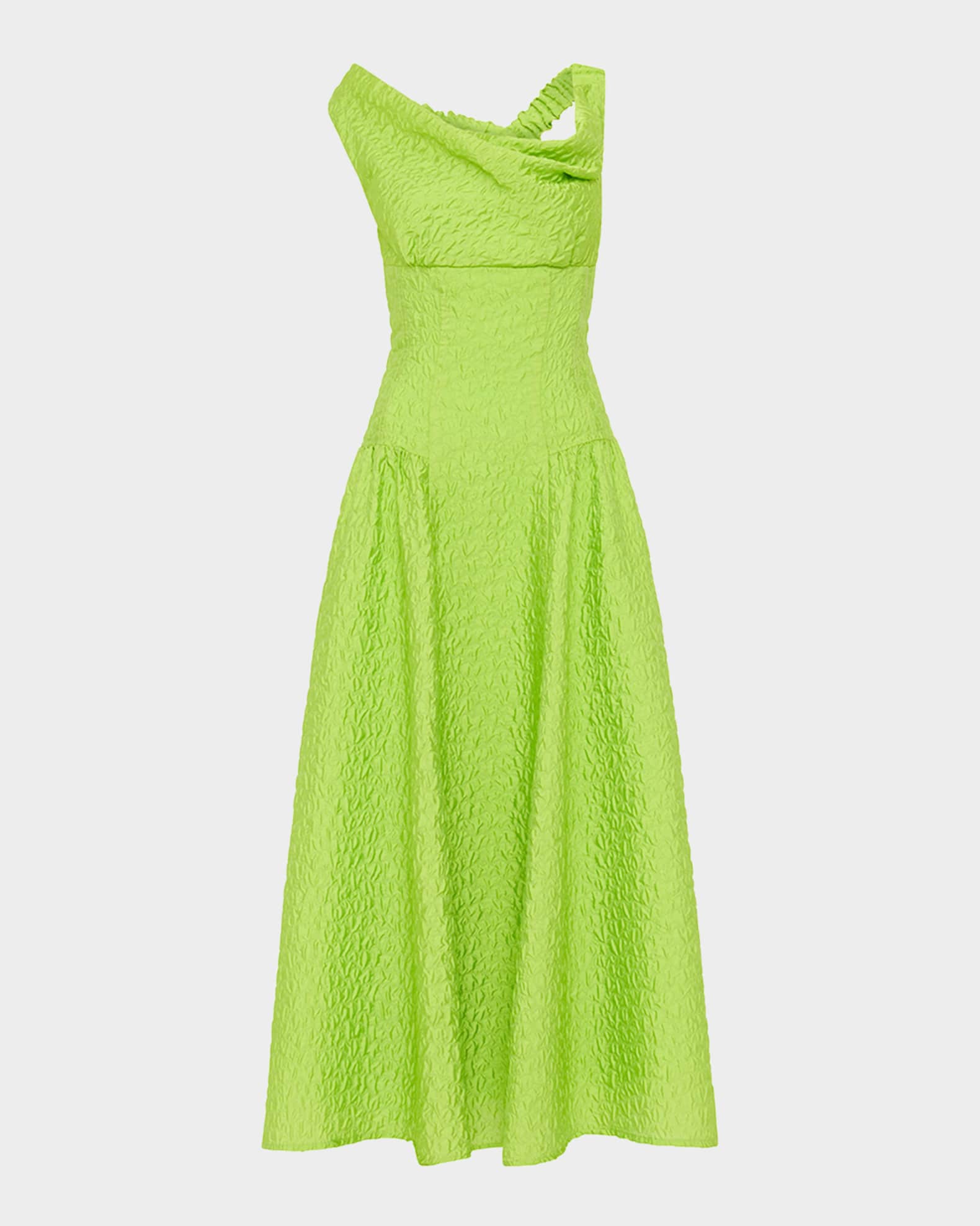 Elley Off-Shoulder Textured Drop-Waist Midi Dress 0