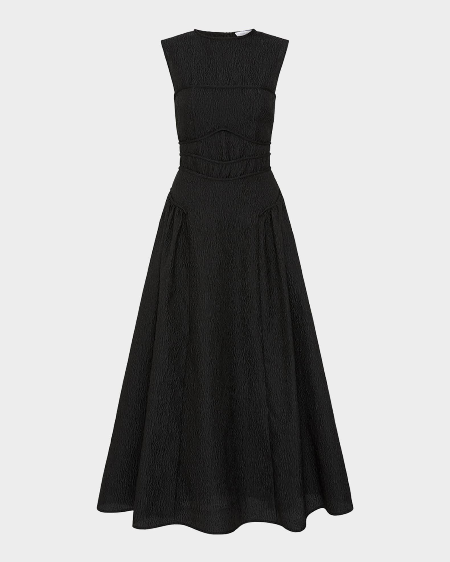 Sophia Bustier Drop Waist Textured Tea Length Dress
