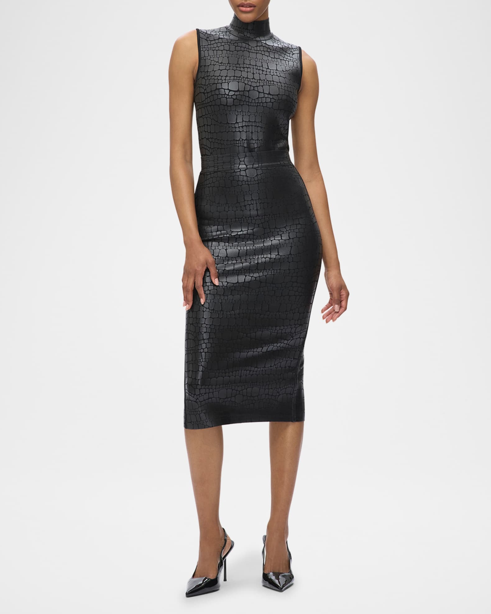 Clarice Mock-Neck Croc-Embossed Sleeveless Top 1