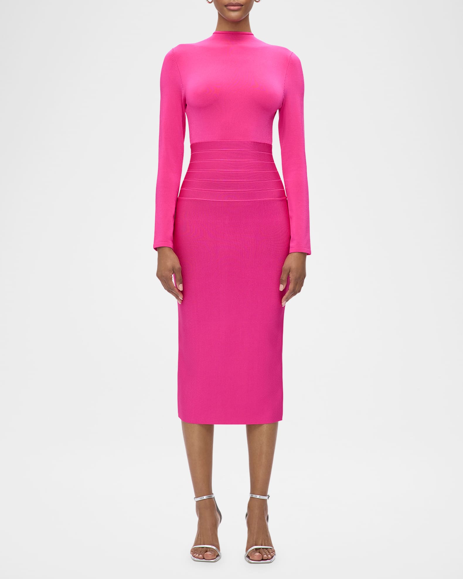 Freya Bandage-Waist Long-Sleeve Midi Dress 1