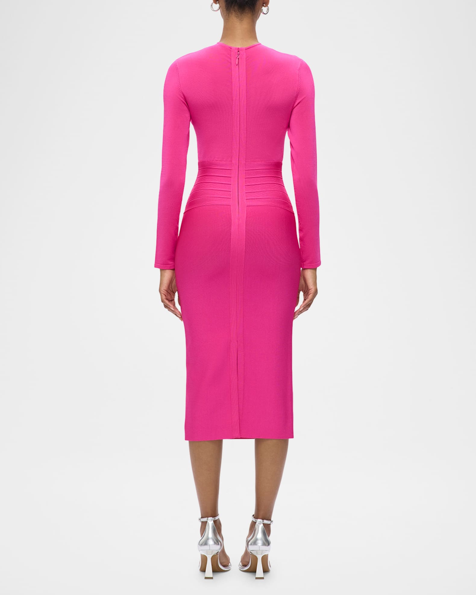 Herve Leger Freya Bandage-Waist Long-Sleeve Midi Dress Neiman Marcus